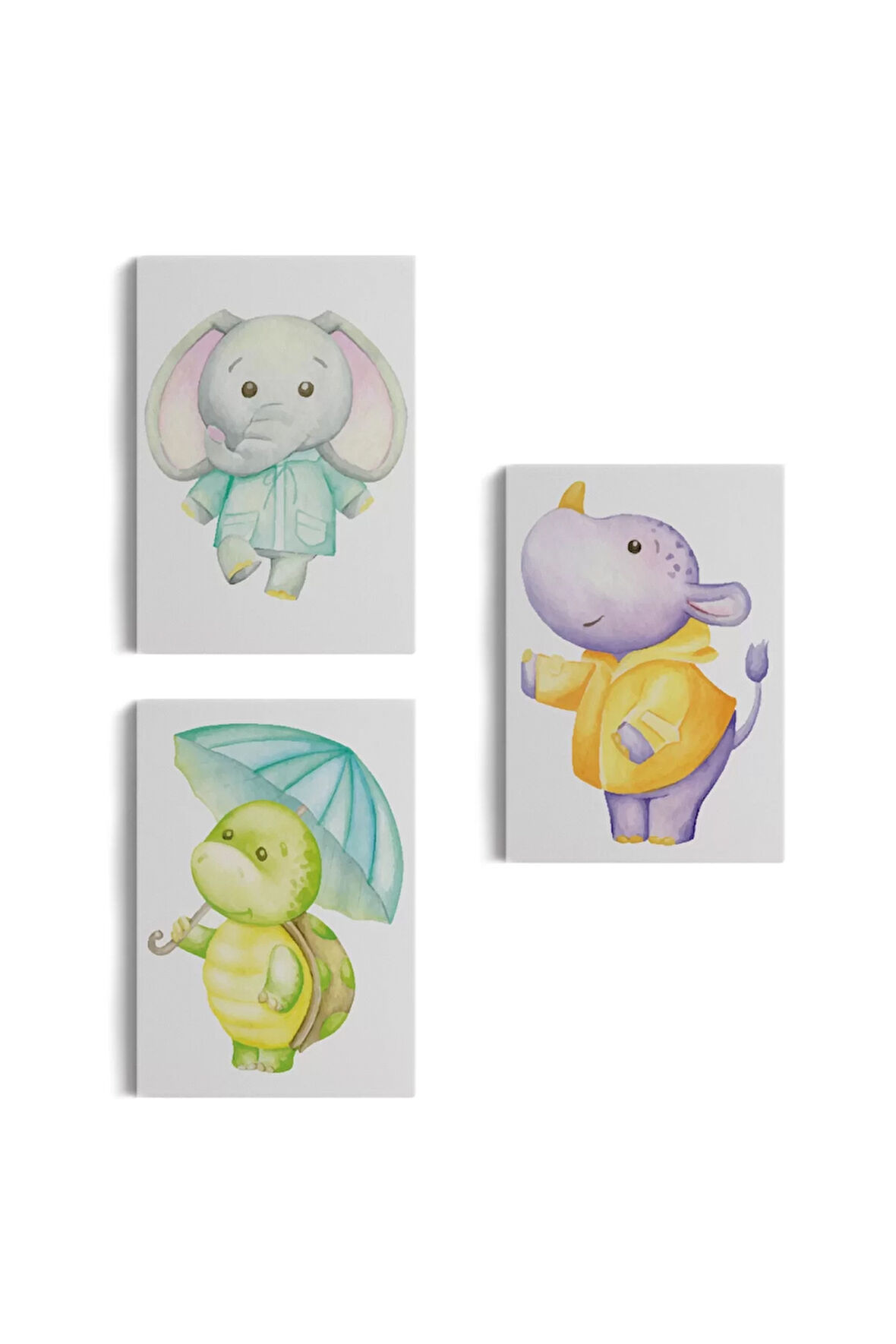 3’lü Tablo Sevimli Üç Hayvan Koleksiyonu Dekoratif Duvar Tablo Seti-cc-53