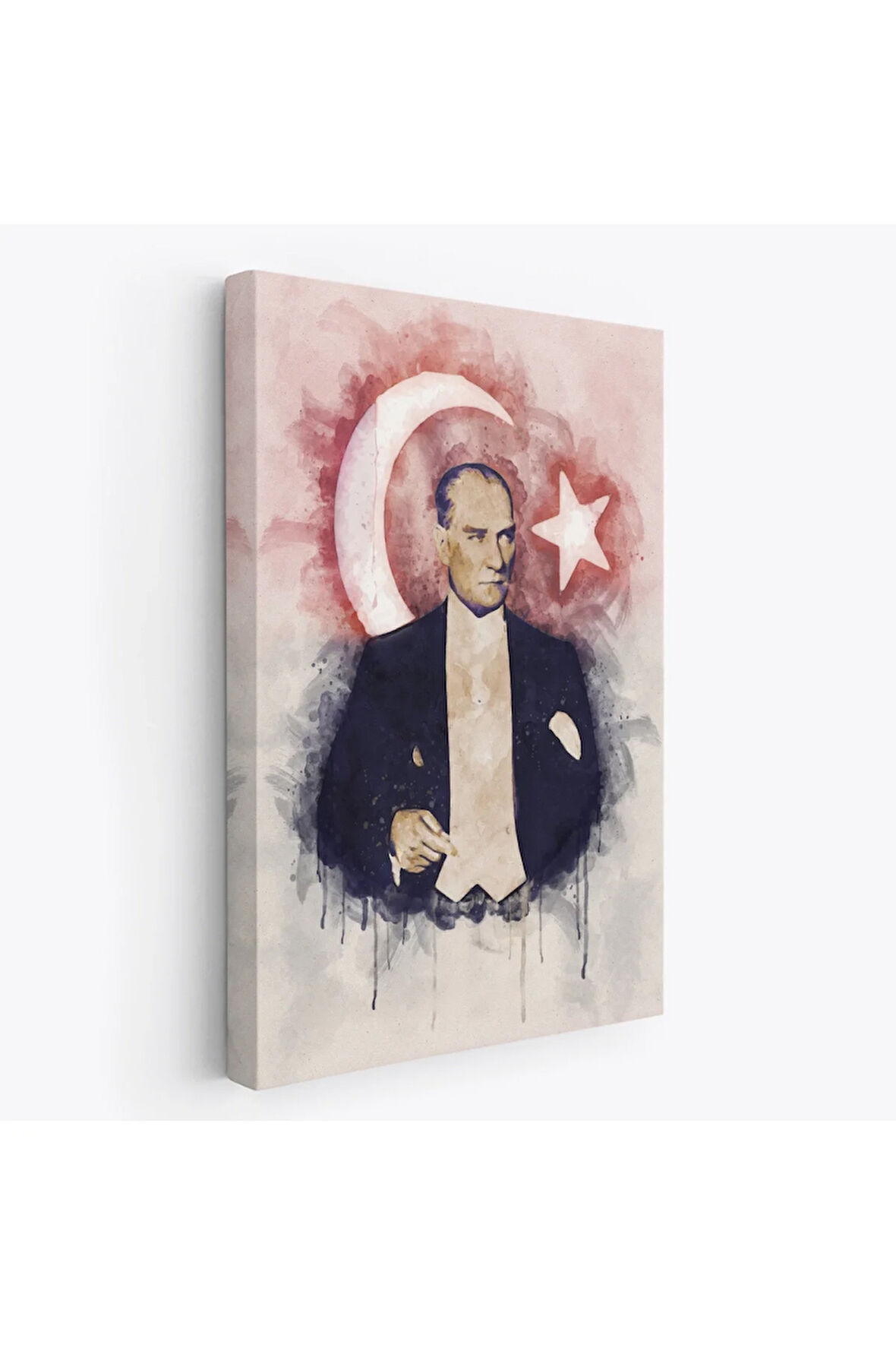 Mustafa Kemal Atatürk Ve Türk Bayrağı Suluboya Görünümlü Dekoratif Kanvas Tablo-cy-76