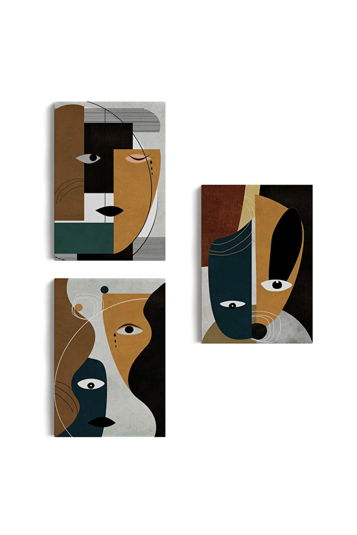 Gerçeküstü Soyut Yüzler Dekoratif Duvar Tablosu Üçlü Set-do-91