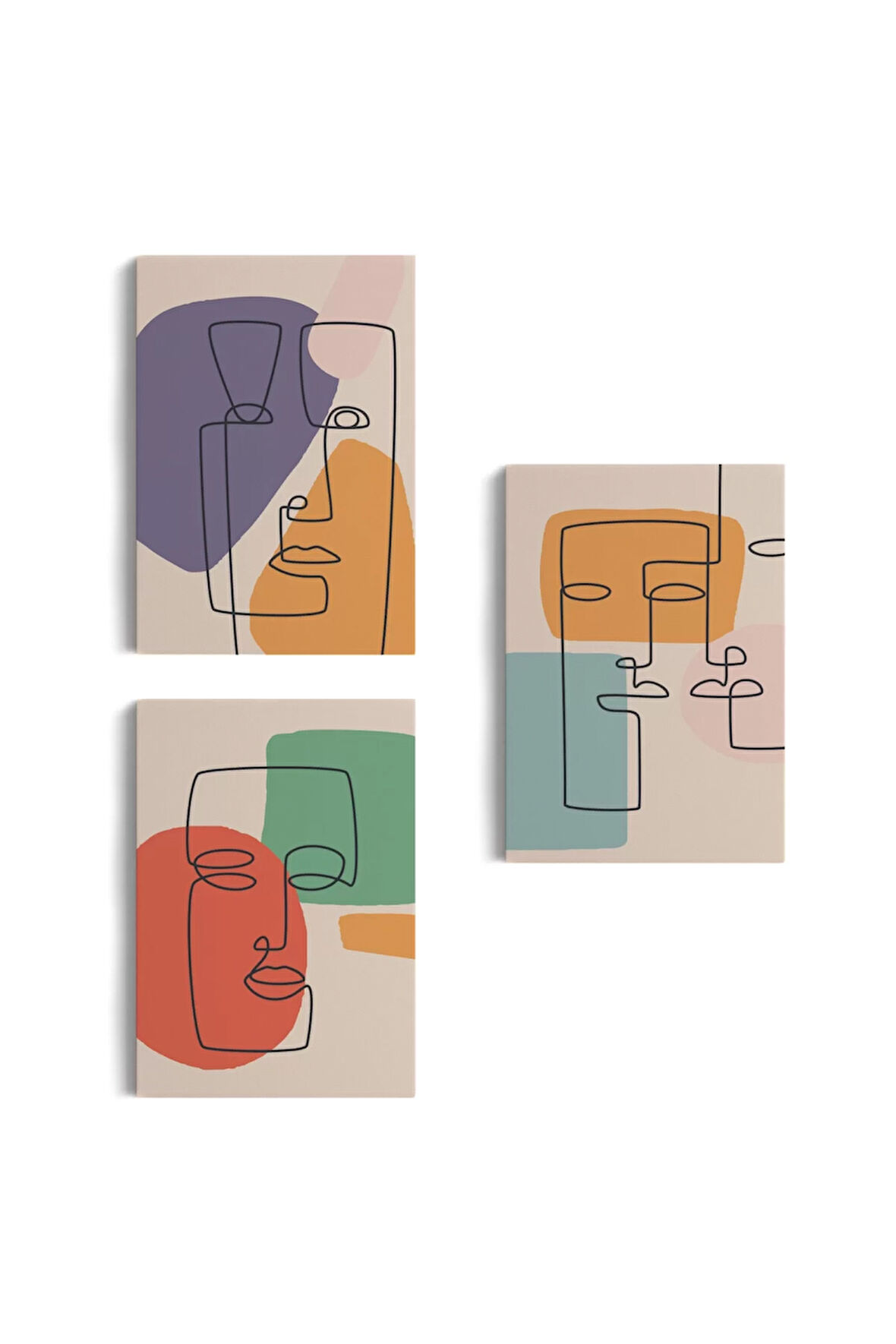 Gerçeküstü Soyut Yüzler Dekoratif Duvar Tablosu Üçlü Set-ea-100