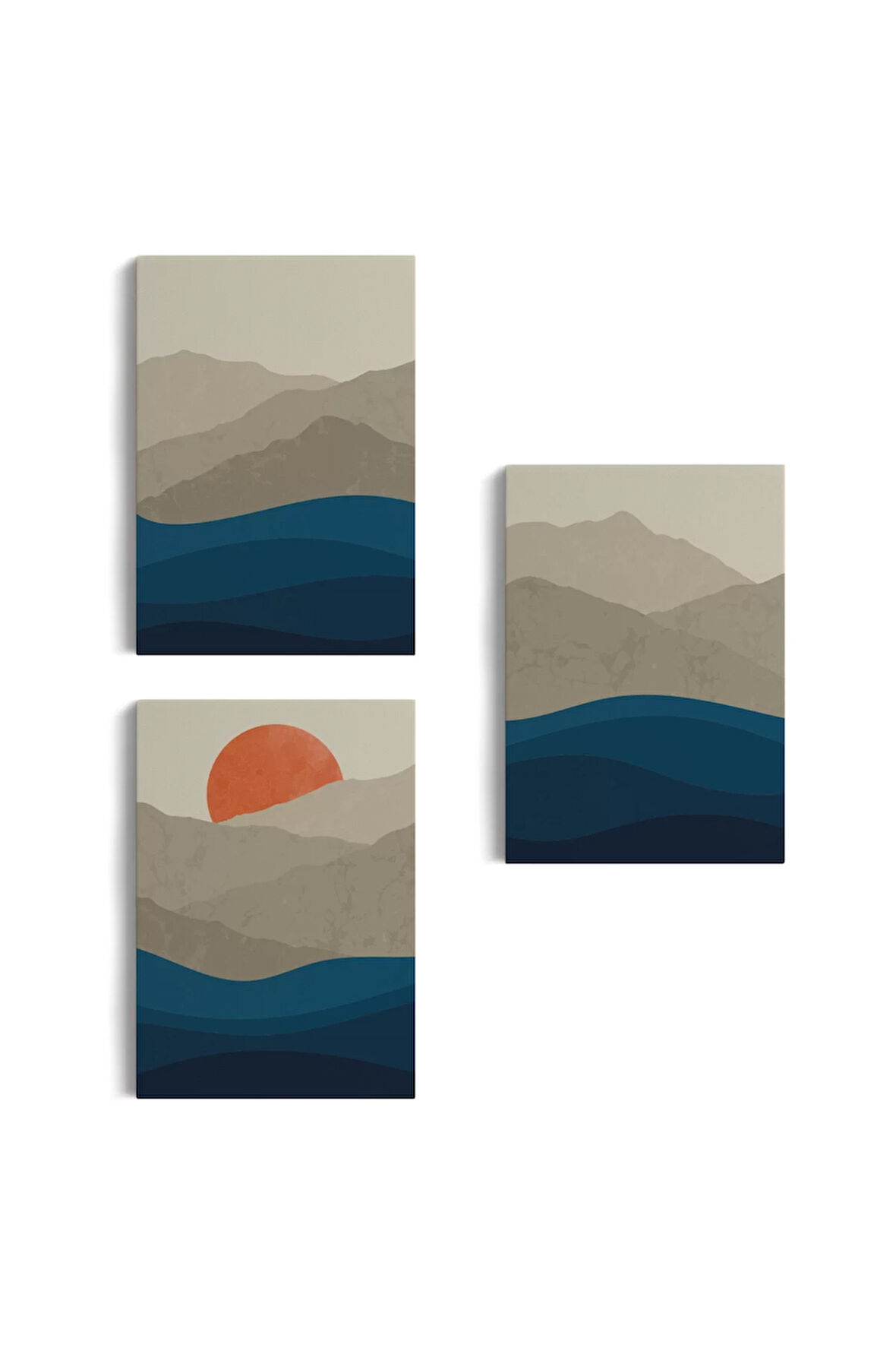 Dağ Ve Deniz Temalı Dekoratif Duvar Tablosu Üçlü Set-eb-101