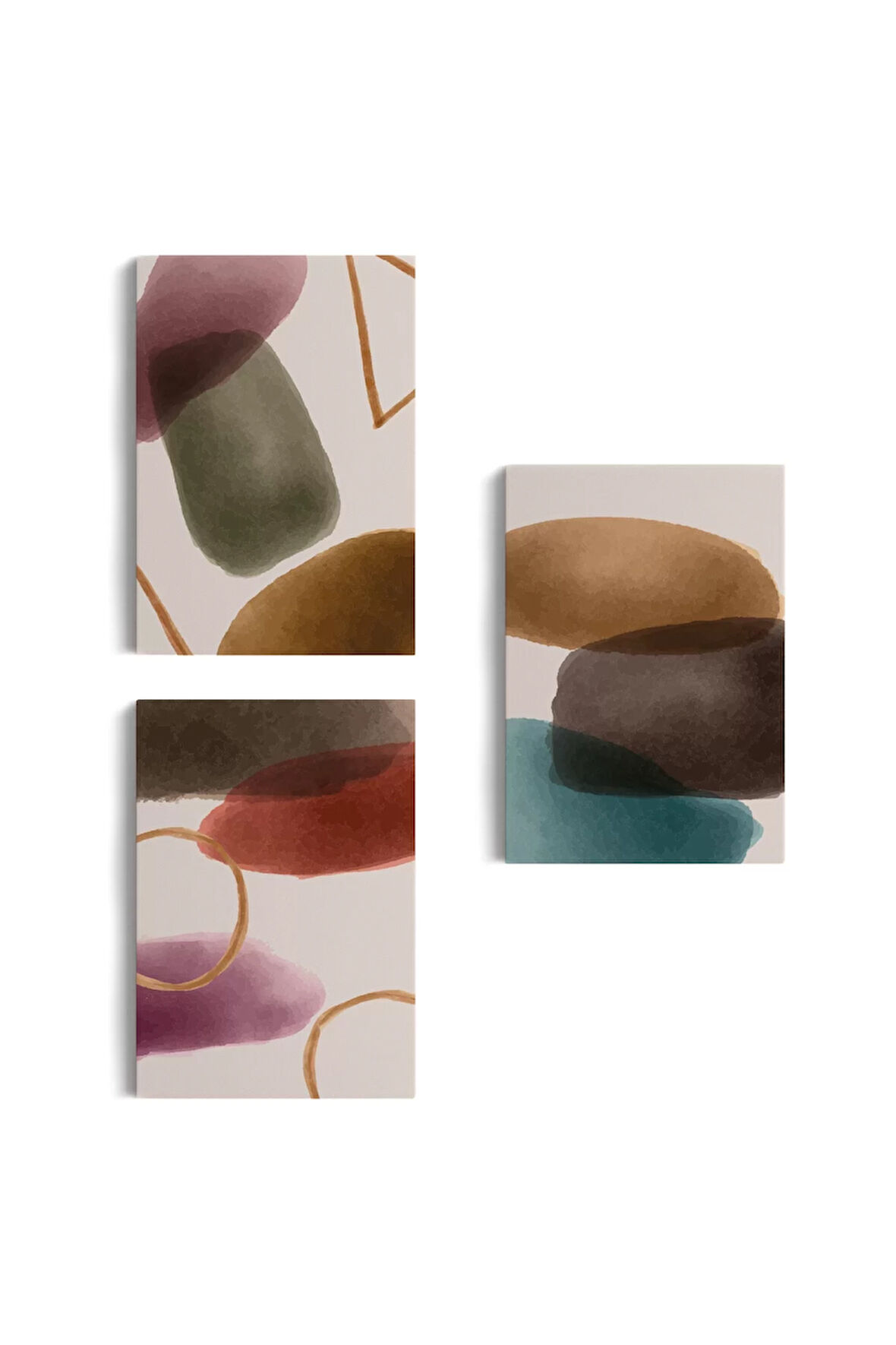 Suluboya Görünümlü Soyut Desenler  Duvar Tablosu Üçlü Set-eg-106