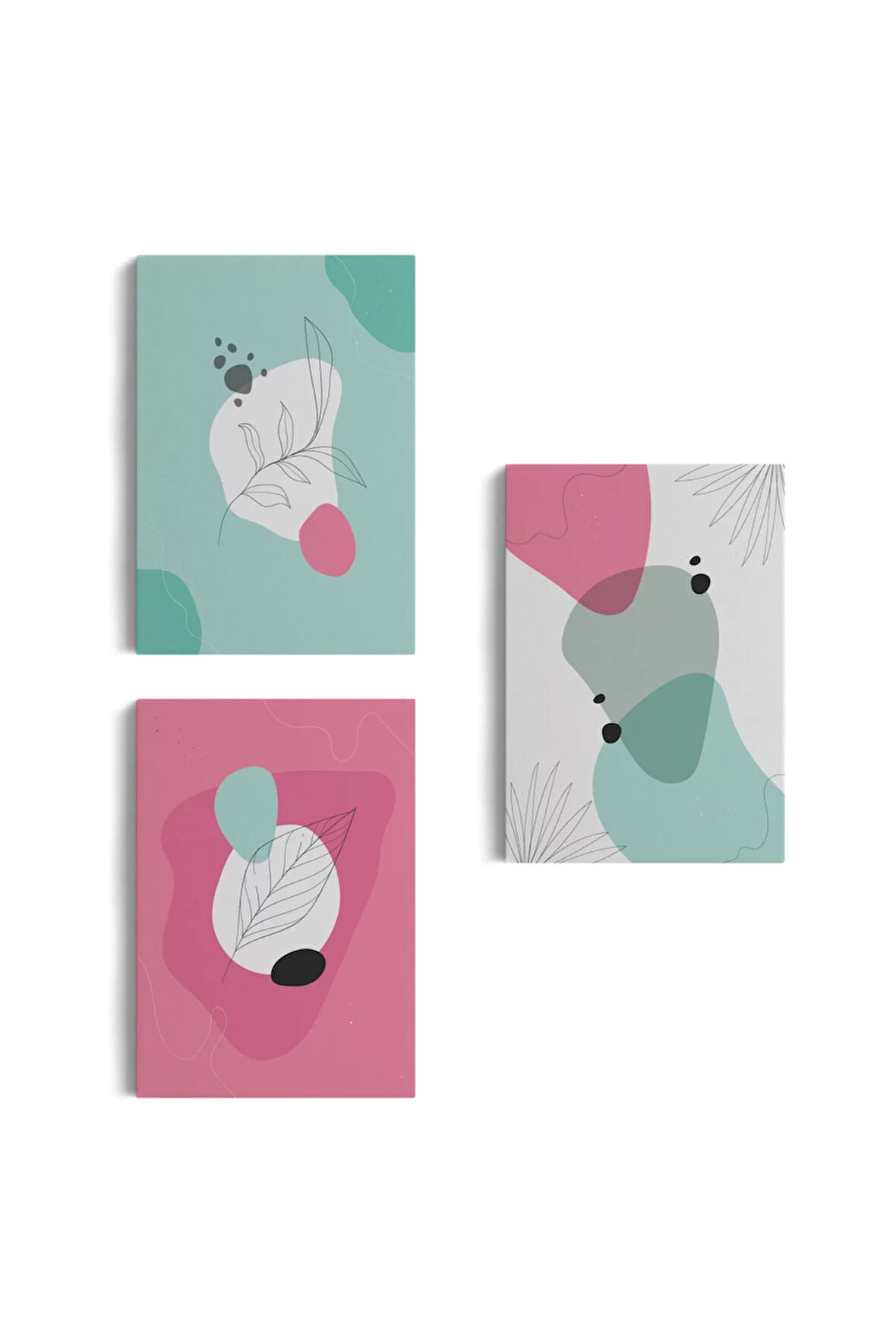 Yaprak Desenli Soyut Dekoratif Duvar Tablosu Üçlü Set-el-111