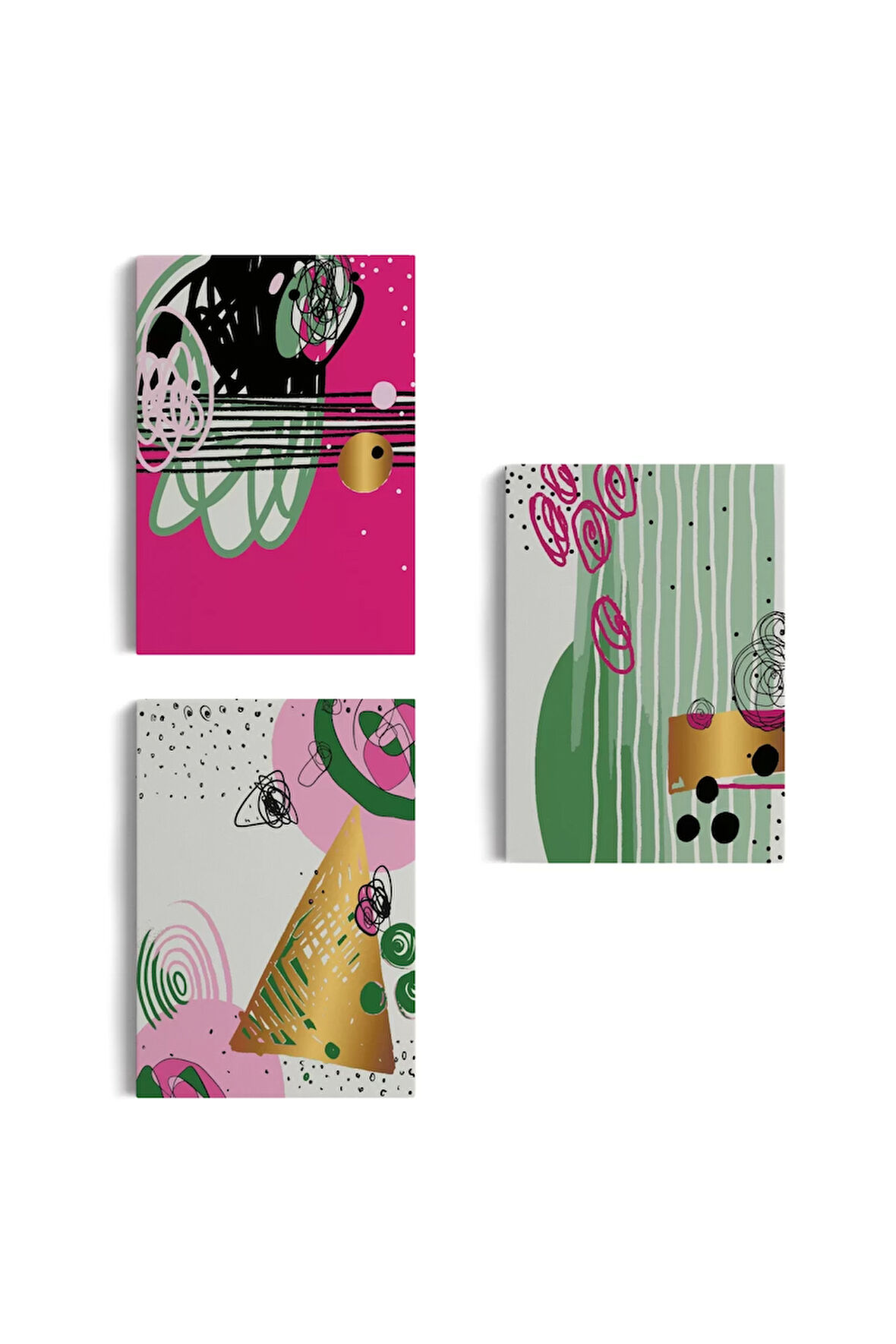 Soyut Sürreal Şekiller Dekoratif Duvar Tablosu Üçlü Set-er-116