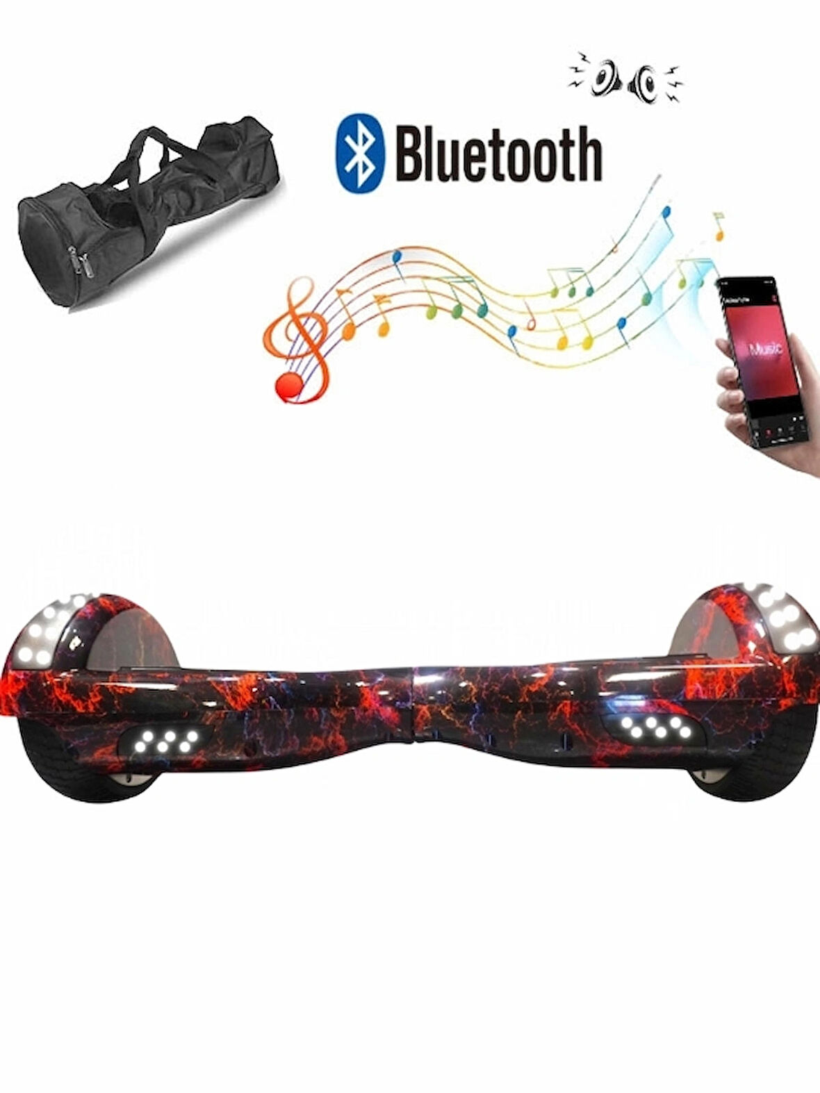 CityMate Elektrikli Kaykay Full Ledli Hoverboard D-15 Bluetooth Hoparlörlü 6.5 Inch Desenli Çanta Hediye