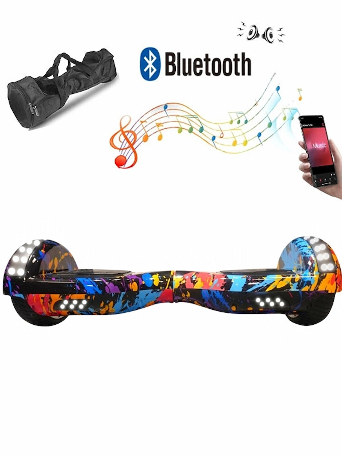 CityMate Elektrikli Kaykay Full Ledli Hoverboard D-26 Bluetooth Hoparlörlü 6.5 Inch Desenli Çanta Hediye