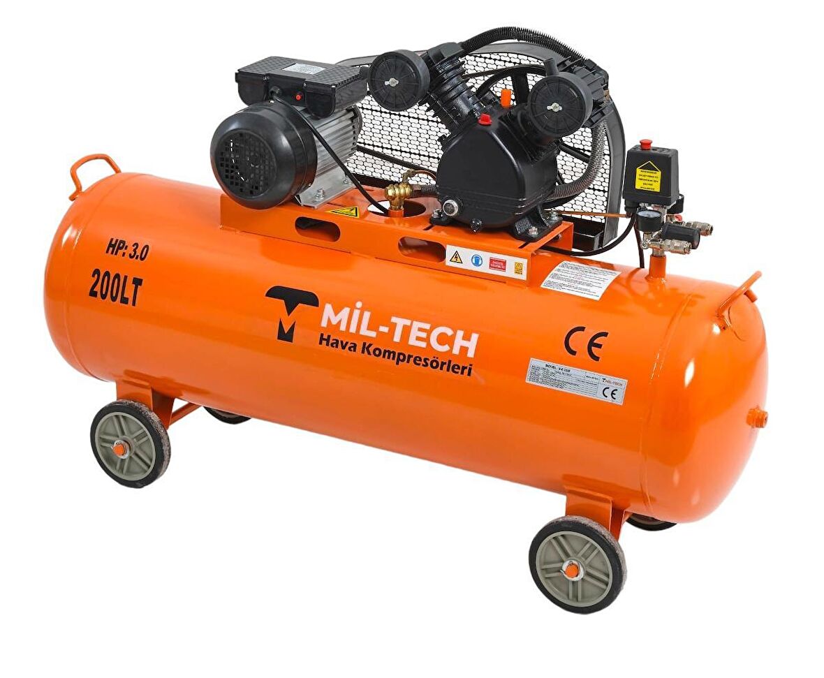 Mil-tech 200 Litre 3 Hp 8 Bar Hava Kompresörü