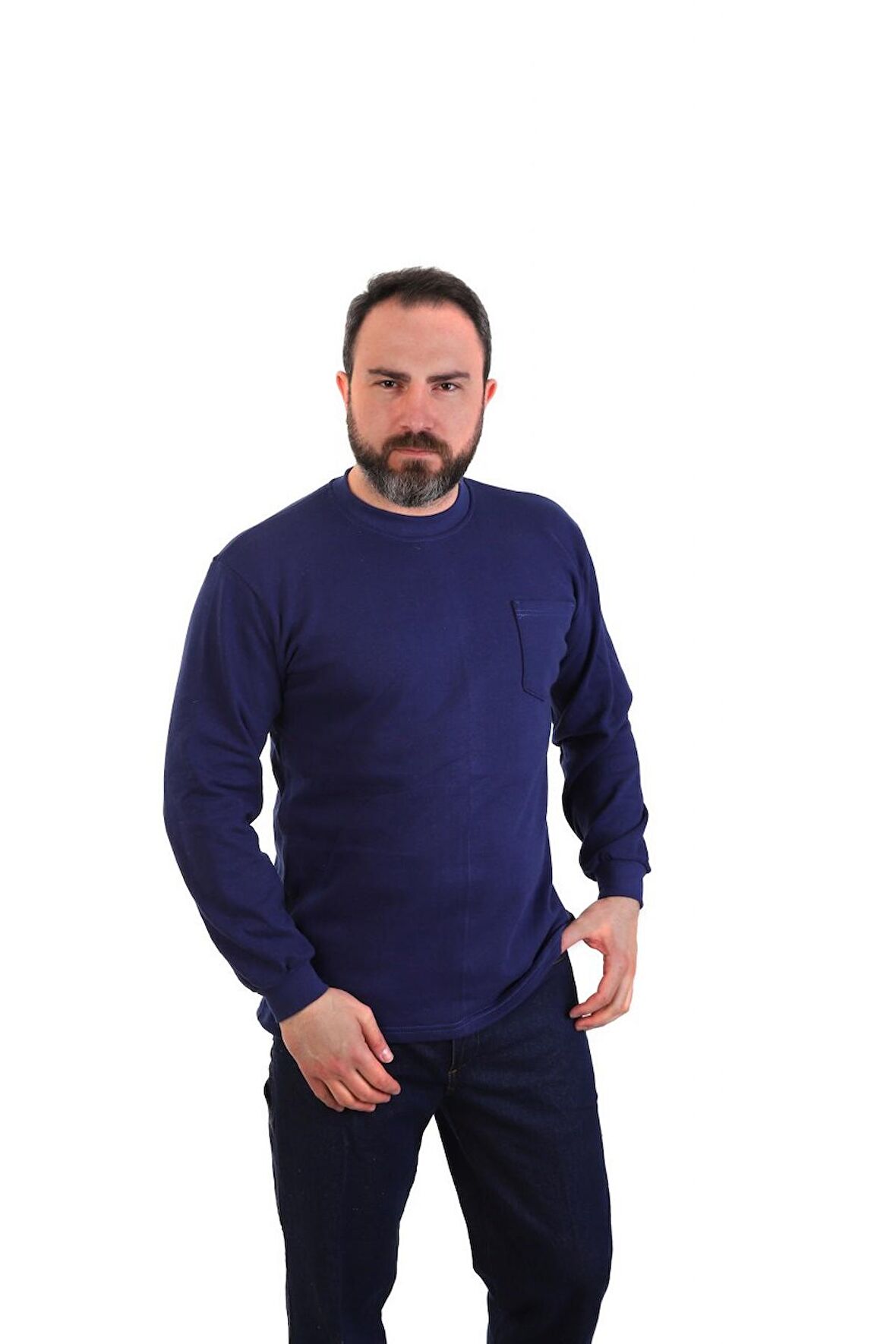 ESER - Bisiklet Yaka Sweatshirt - Cepli - Lacivert