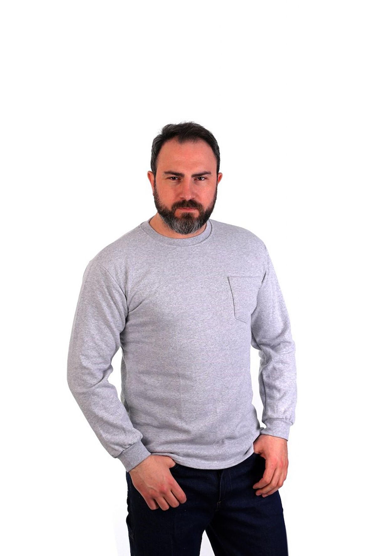 ESER - Bisiklet Yaka Sweatshirt - Cepli - Melanj Gri