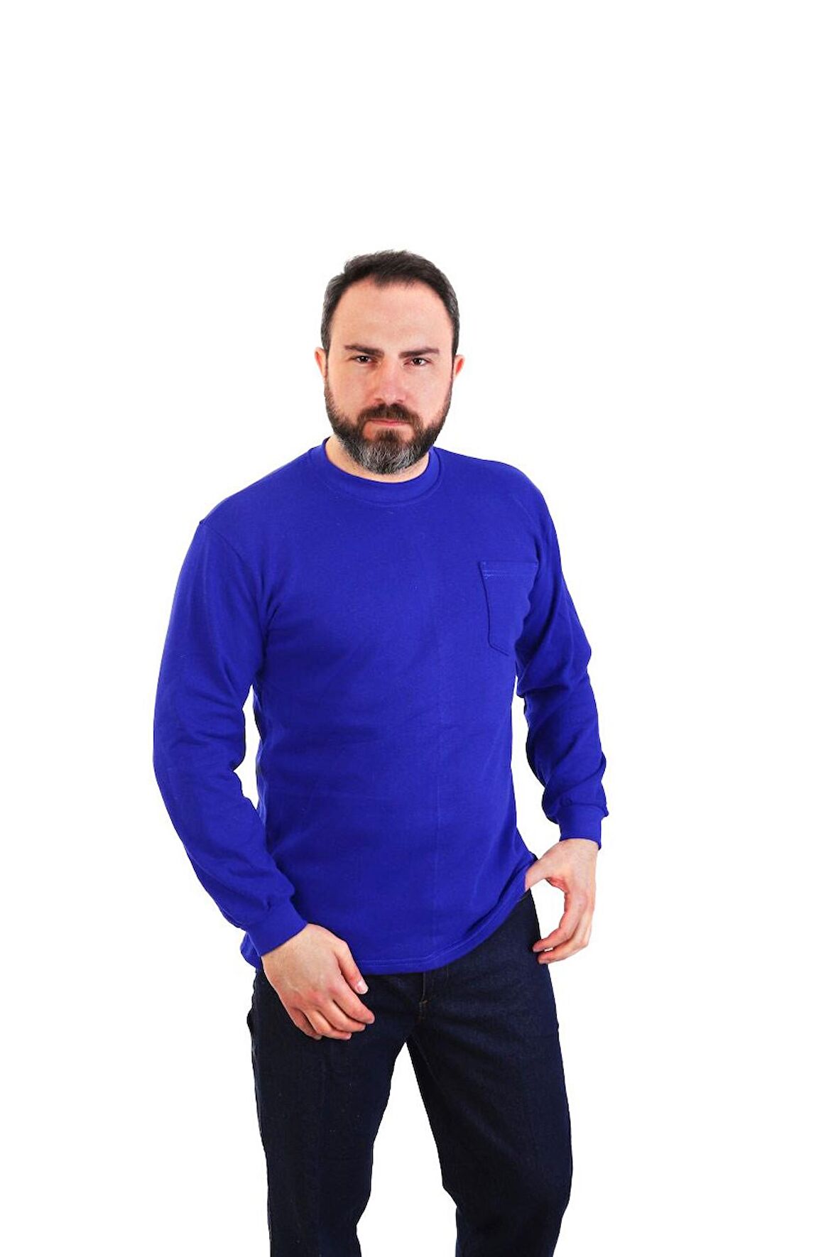 ESER - Bisiklet Yaka Sweatshirt - Cepli - Saks