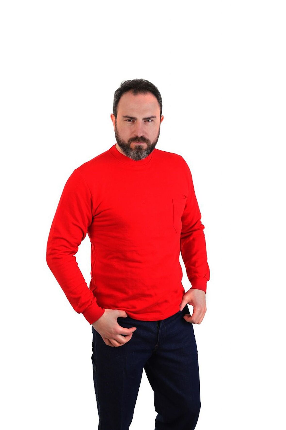 ESER - Bisiklet Yaka Sweatshirt - Cepli - Kırmızı