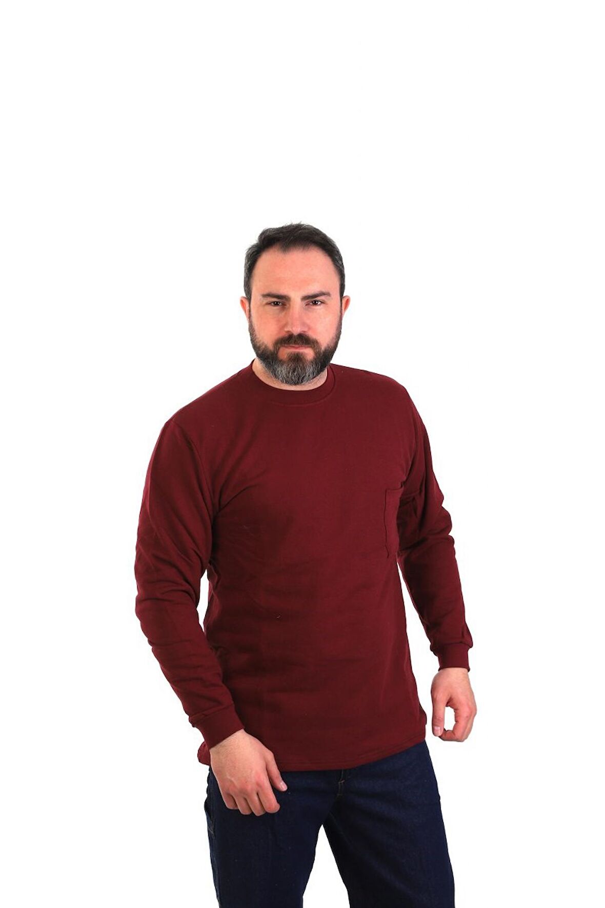 ESER - Bisiklet Yaka Sweatshirt - Cepli - Bordo