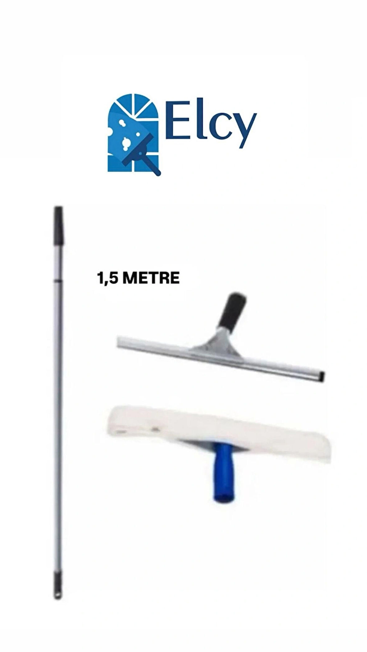 ELCY Cam Temizlik Seti 1,5 Metre Teleskopik Uzayabilen Metal Sap 35 Cm Cam Peluş Ve Cam Çekçeği