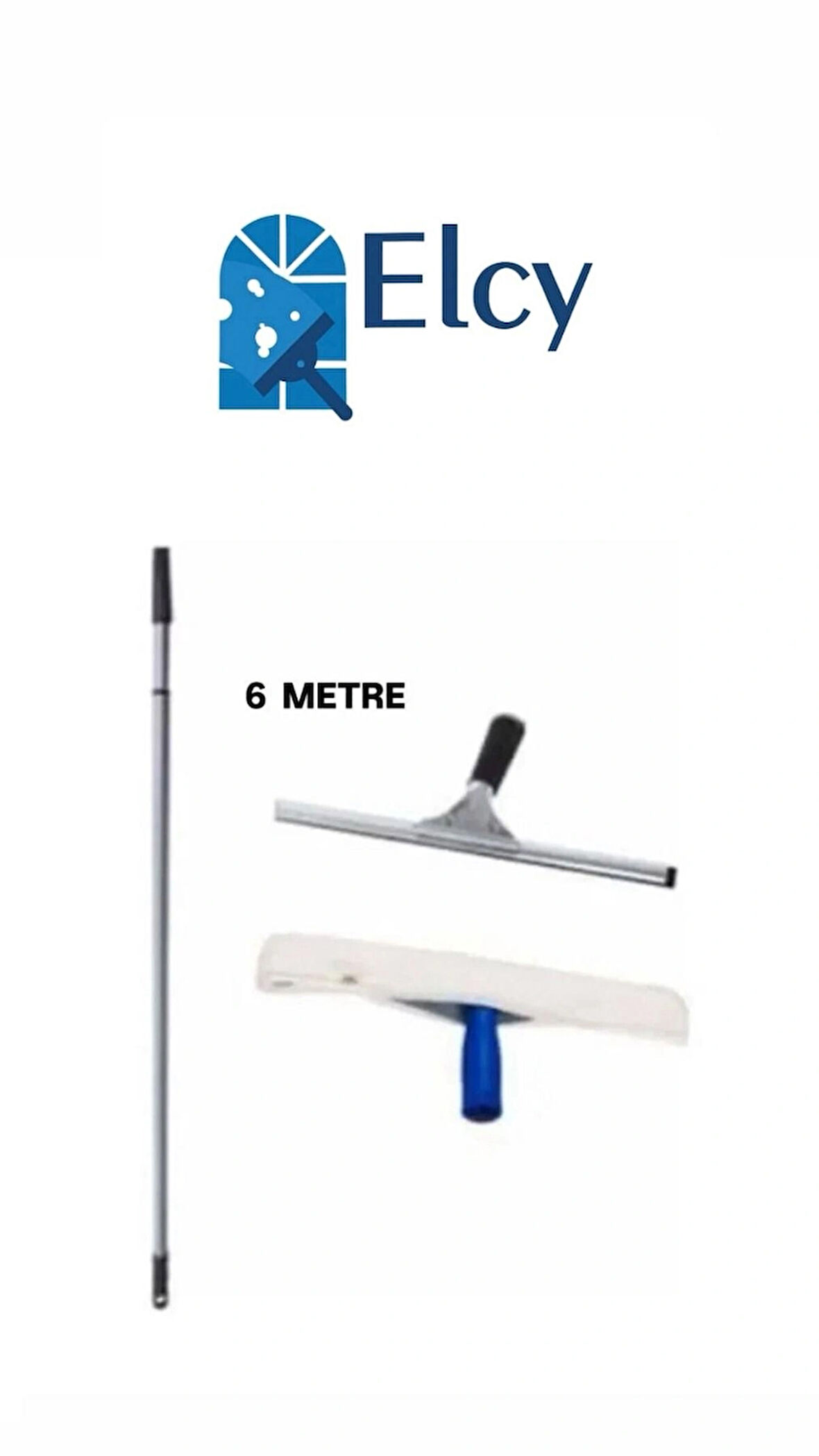ELCY Cam Temizlik Seti 6 Metre Teleskopik Uzayabilen Metal Sap 35 Cm Cam Peluş Ve Cam Çekçeği