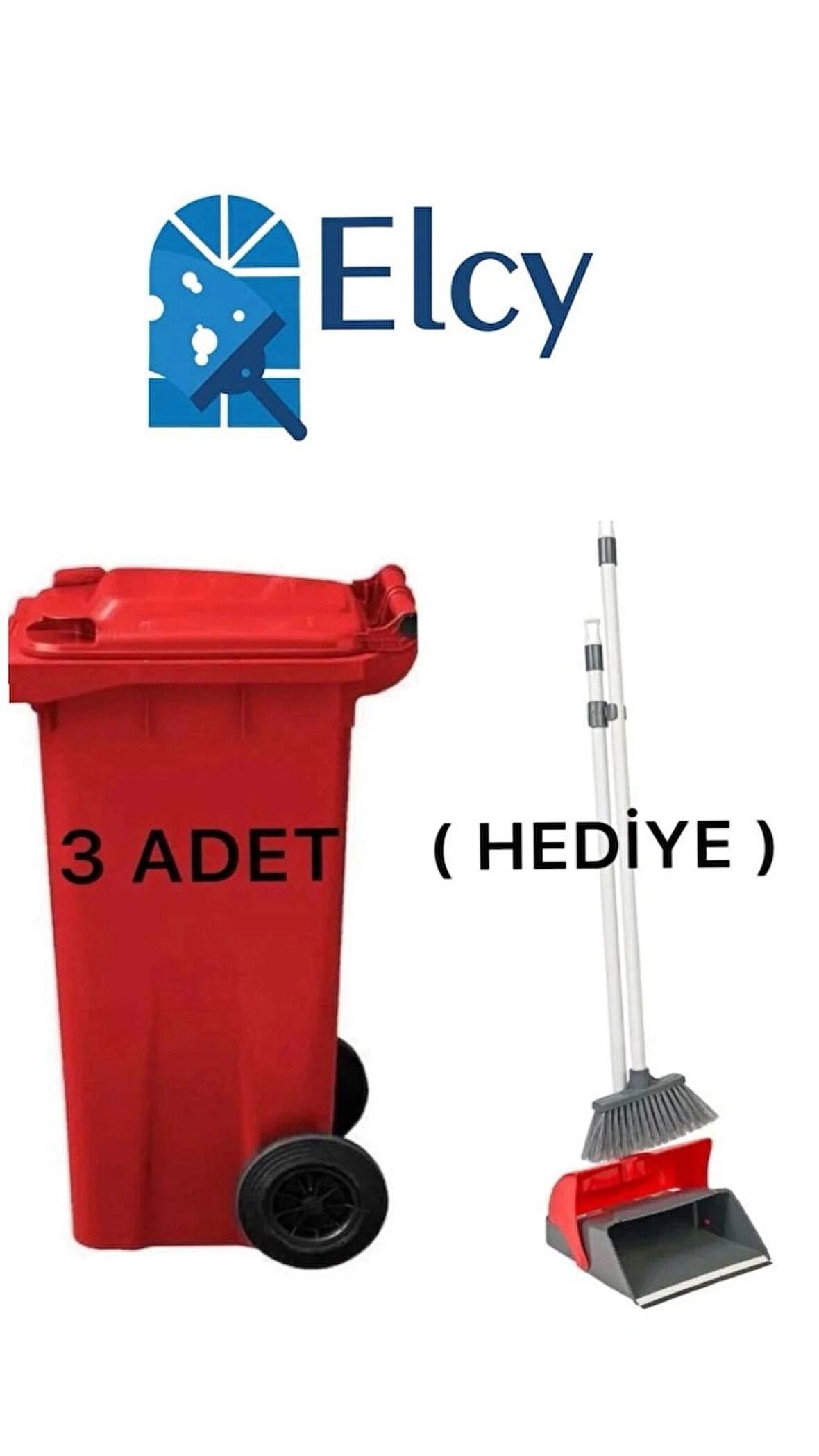 ELCY 120 LT Kırmızı Çöp Konteyneri 3 adet faraş hediyeli
