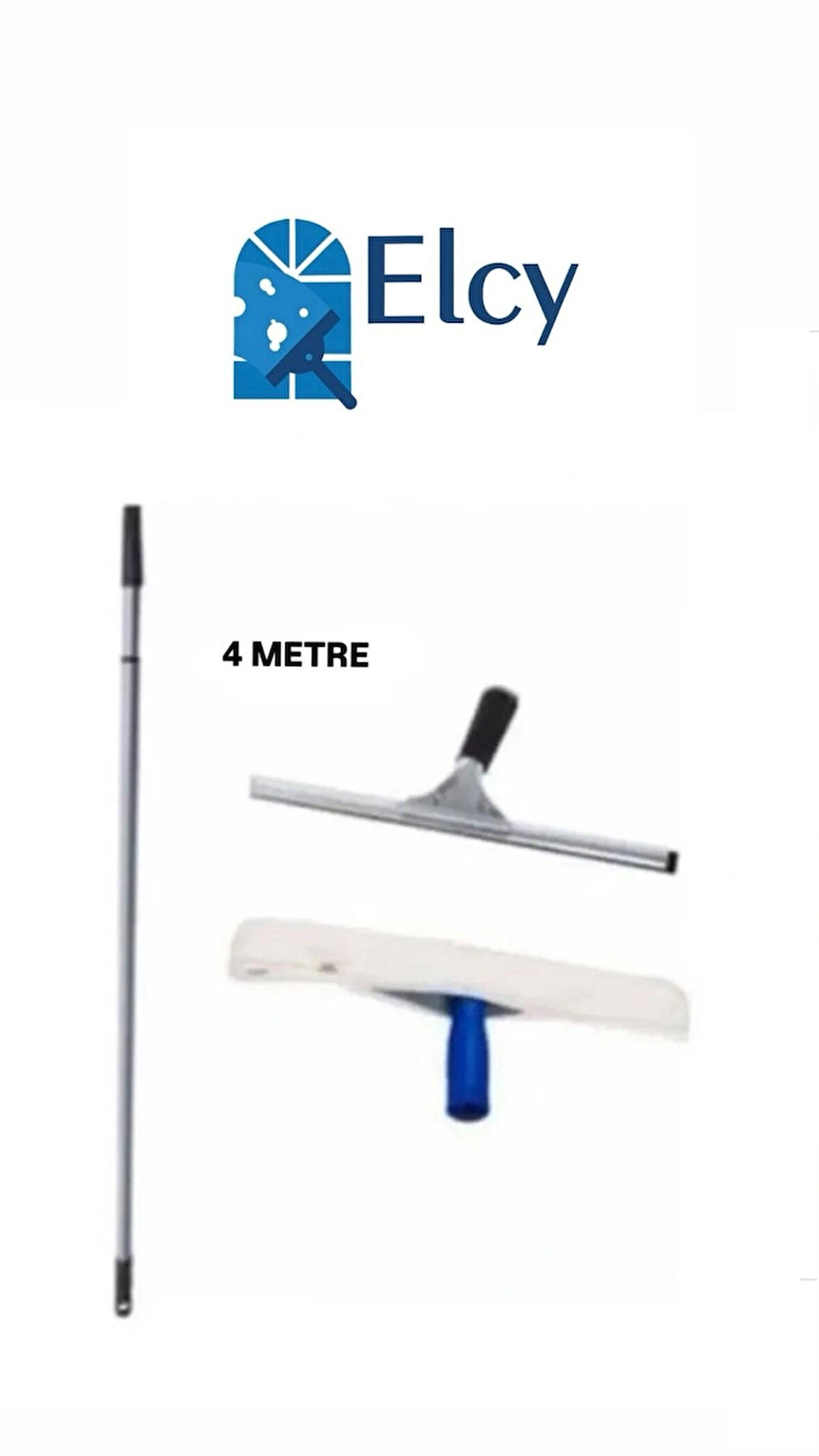 ELCY Cam Temizlik Seti 4 Metre Teleskopik Uzayabilen Metal Sap 35 Cm Cam Peluş Ve Cam Çekçeği