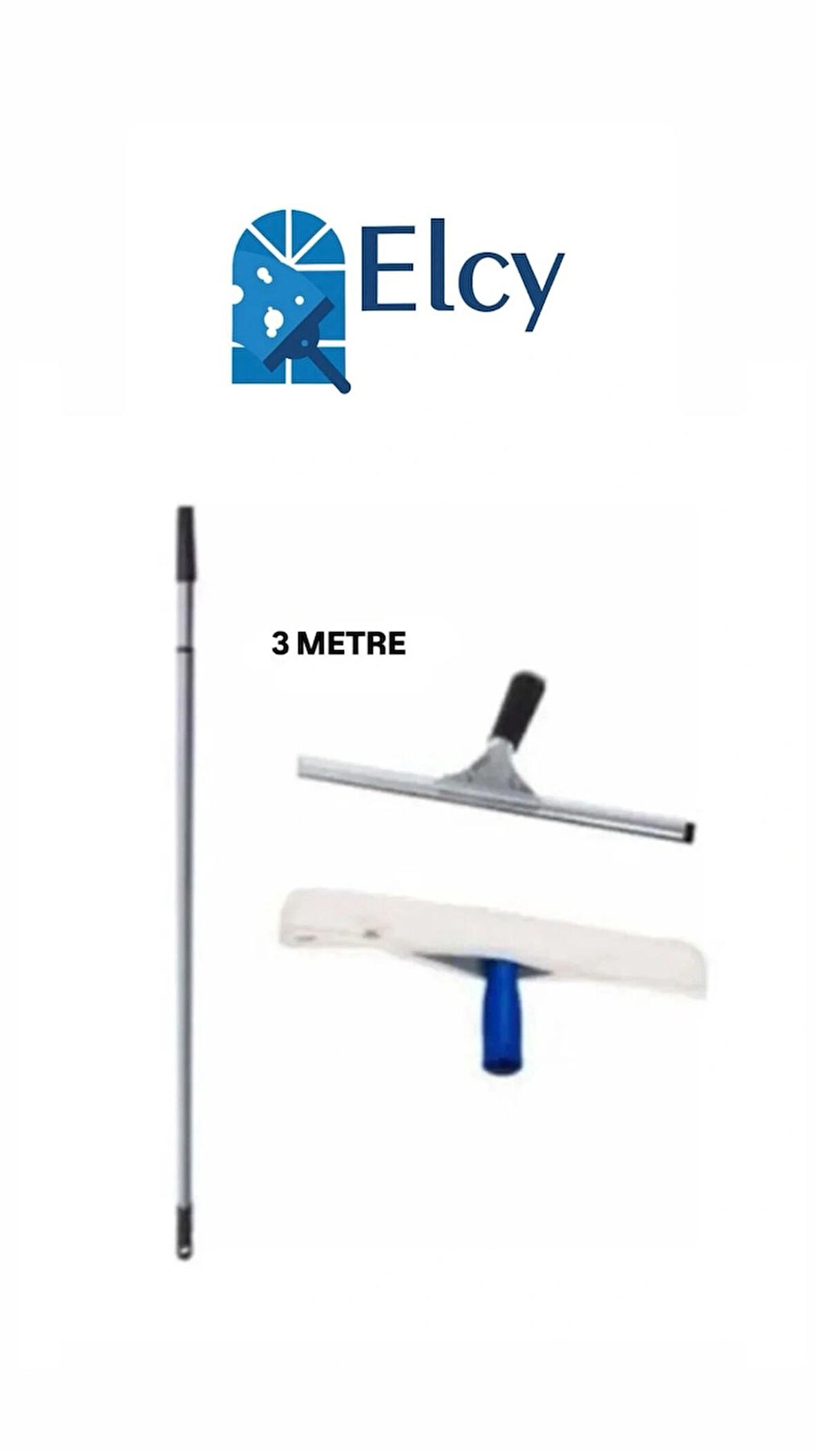 ELCY Cam Temizlik Seti 3 Metre Teleskopik Uzayabilen Metal Sap 35 Cm Cam Peluş Ve Cam Çekçeği