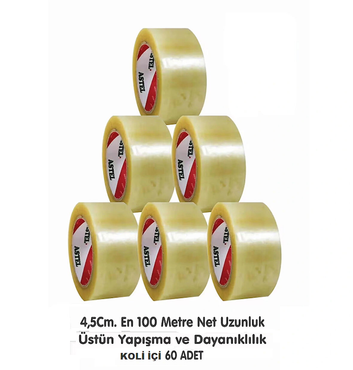 Astel 45 Mm X 100 Metre Şeffaf 60 Adet Koli Bandı