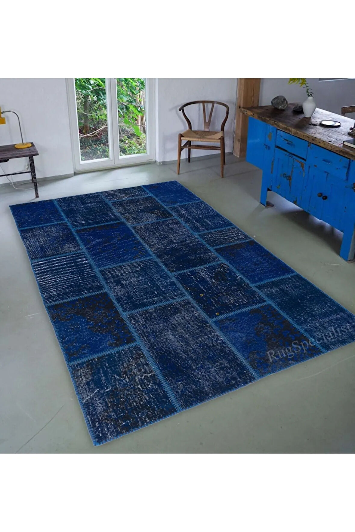 152x245 cm Popüler Lacivert El Yapımı Patchwork Halı, Modern Türk Halısı, Diğer Seçenekler Mevcut