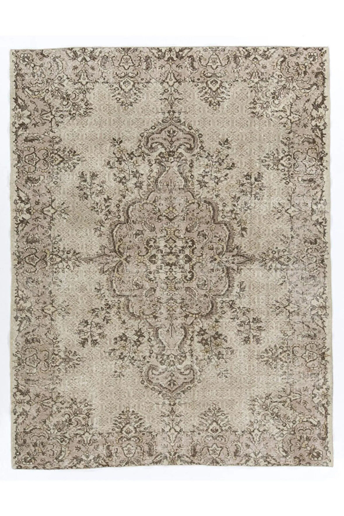 210x275 cm Eski "Güneşte Soldurulmuş" Anadolu Uşak Halısı,  El Yapımı Dekoratif Halı