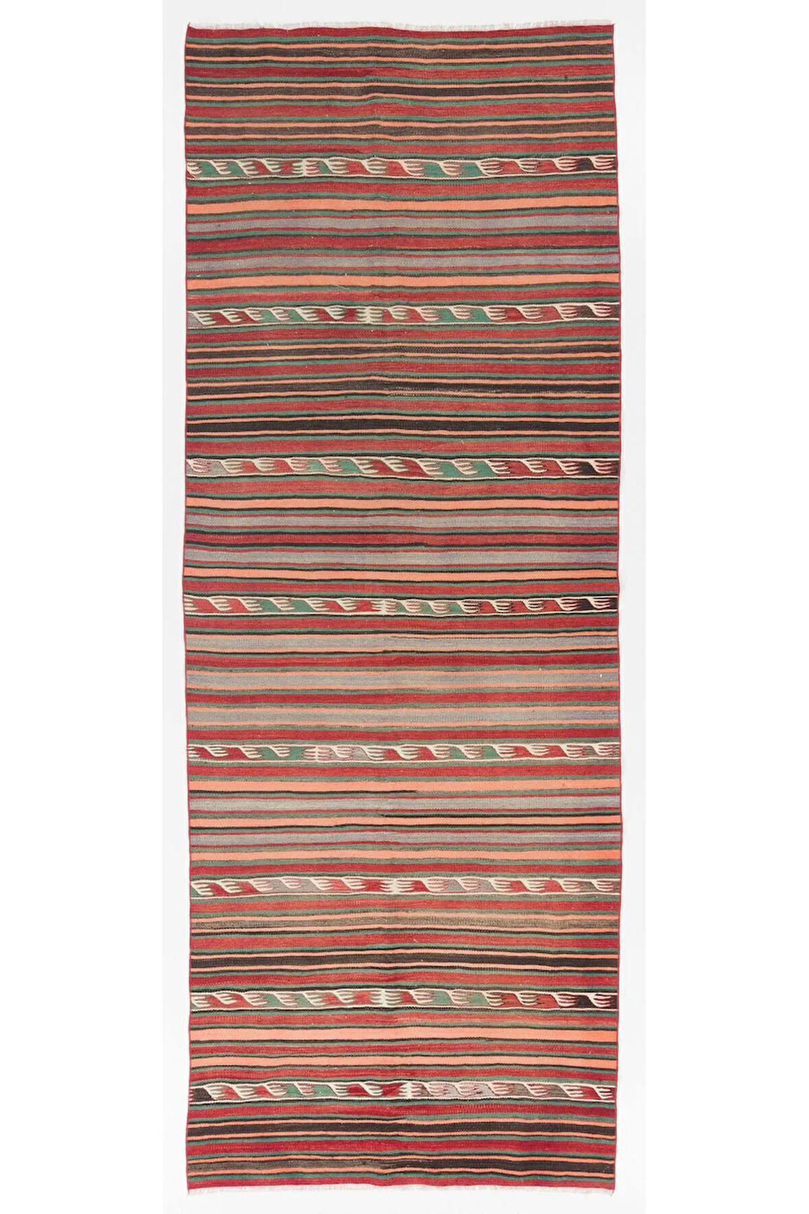 130x345 cm Çizgili Eski Düz Dokuma Kilim Halı