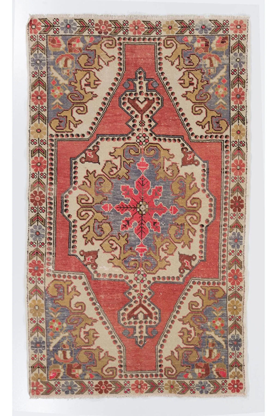 128x217 cm Eski El Yapımı Alan Halısı. Yaklaşık 1960. Ev ve Ofis için Yün Halı