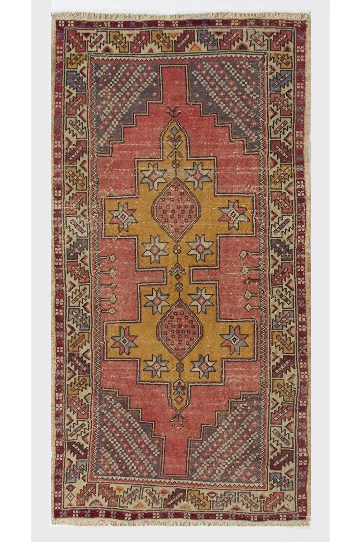 118x224 cm Geleneksel Eski El Dokuması Alan Halısı, El Düğümlü Yün Otantik Halı