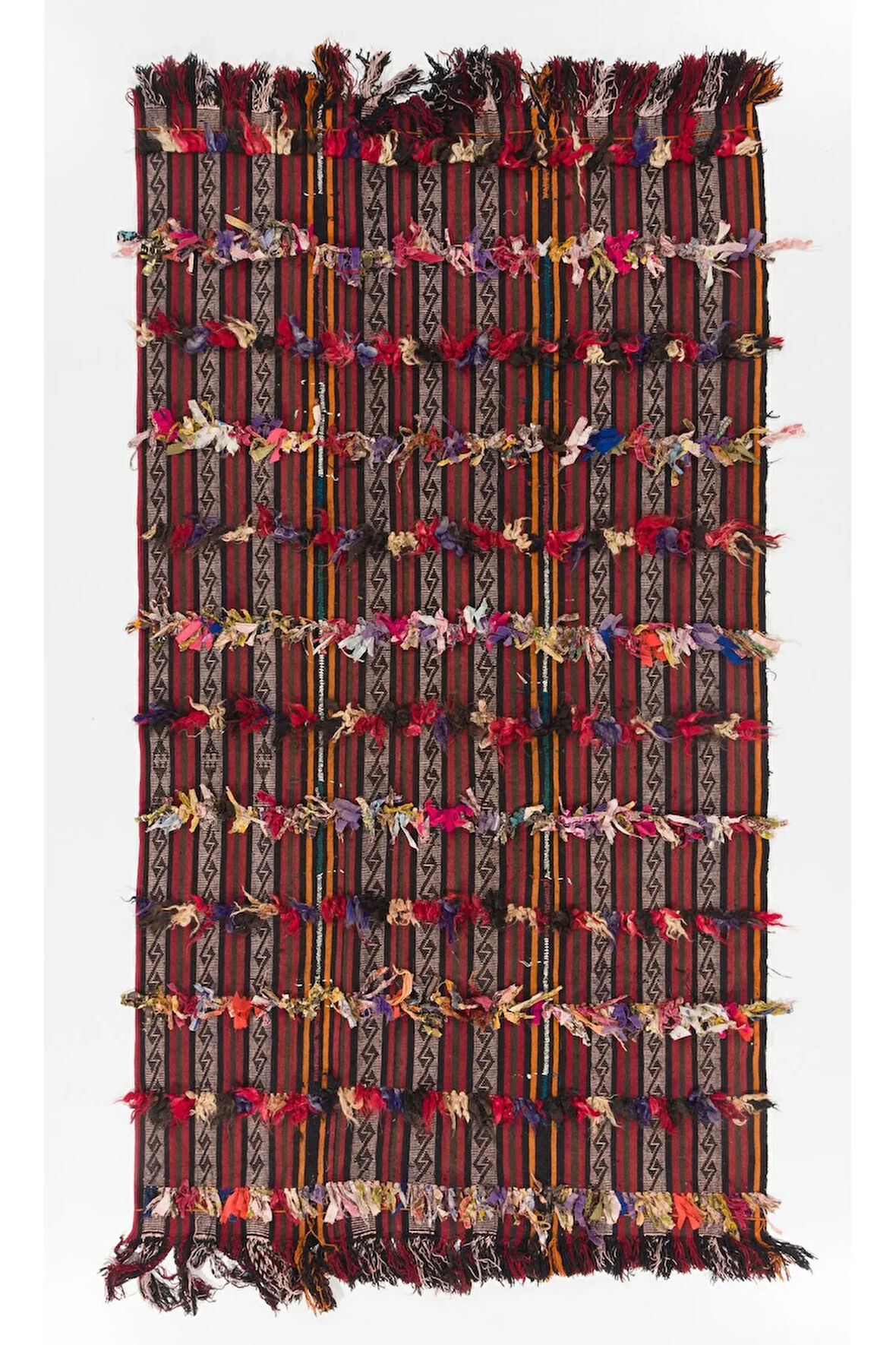 142x253 cm Renkli Ponponlu Kilim, Eski Dekoratif Halı