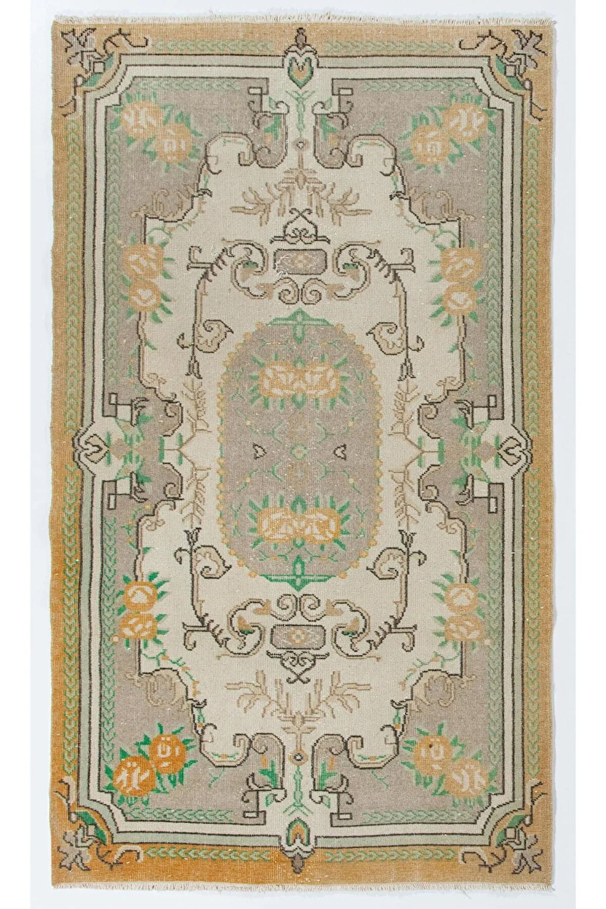 120x207 cm Eşsiz El Düğümlü Eski Çiçek Desenli Halı, El Dokuması Alan Halısı