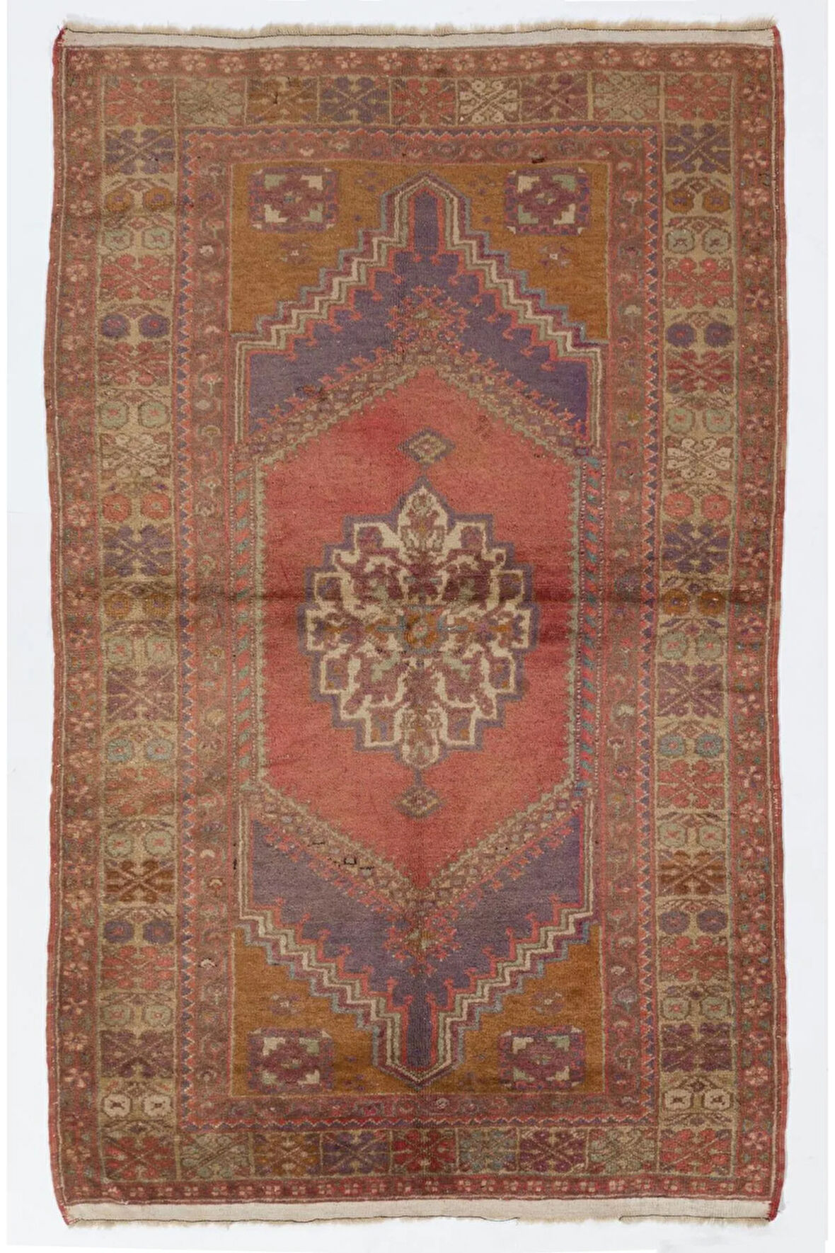 122x200 cm Rustik Geleneksel Eski El Dokuması Alan Halısı, El Düğümlü Yün Otantik Halı