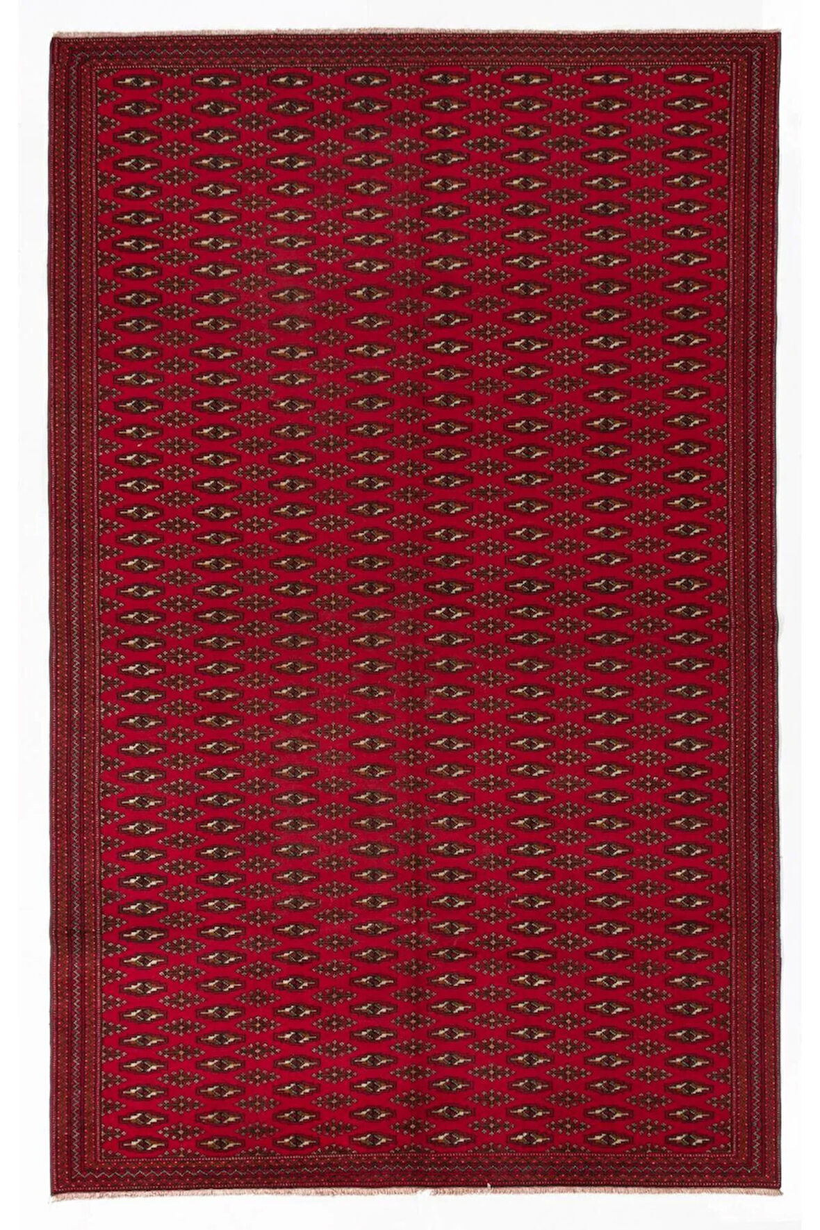 184x290 cm Orta Asya'dan Eski El Yapımı Halı. Kırmızı Renkli Yün Halı