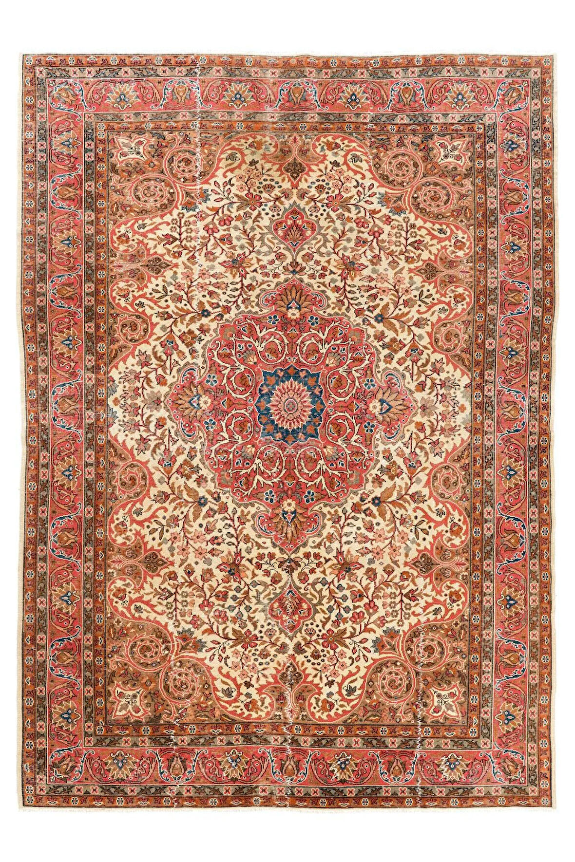 238x338 cm Eski Oryantal Halı. Geleneksel El Düğümlü Yün Halı. El Dokuması Halı