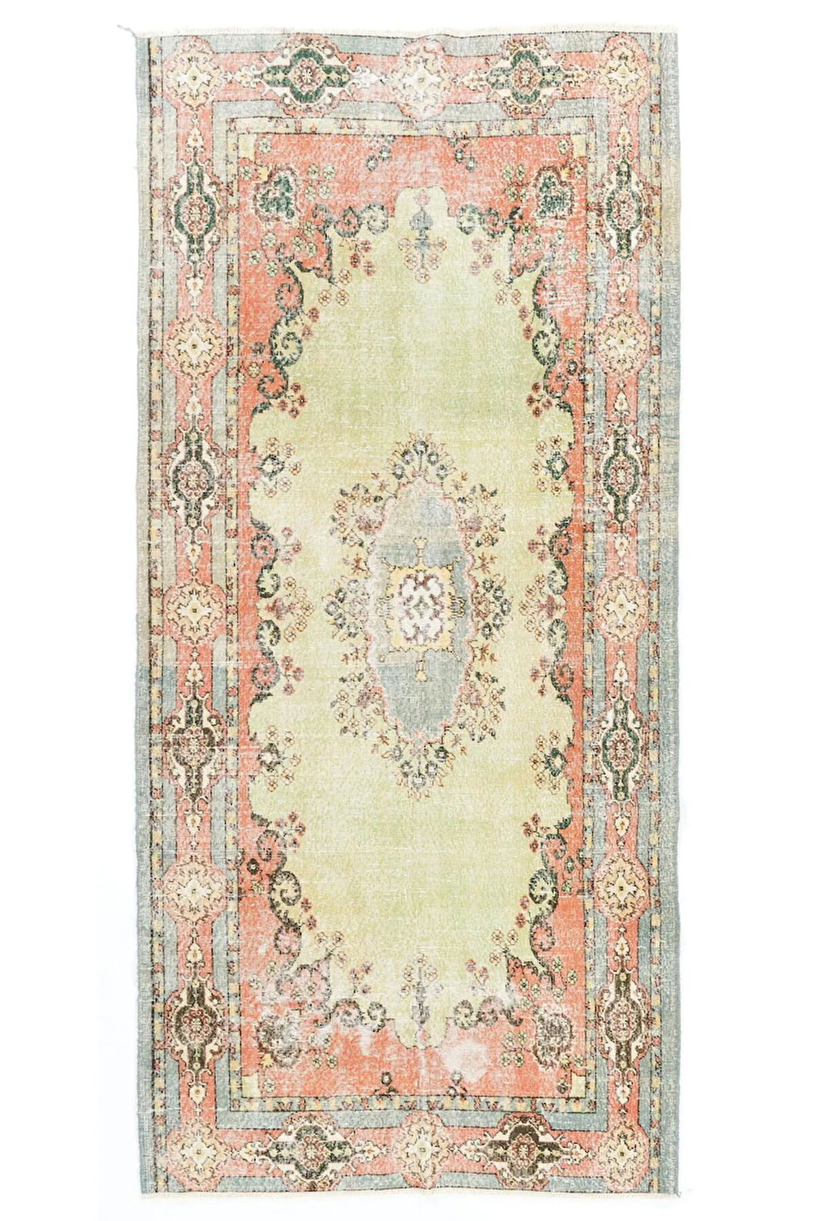 147x312 cm Otantik El Yapımı Eski Türk Uşak Halısı, Bahçe Desenli, Yaklaşık 1960'larda Yapıldı