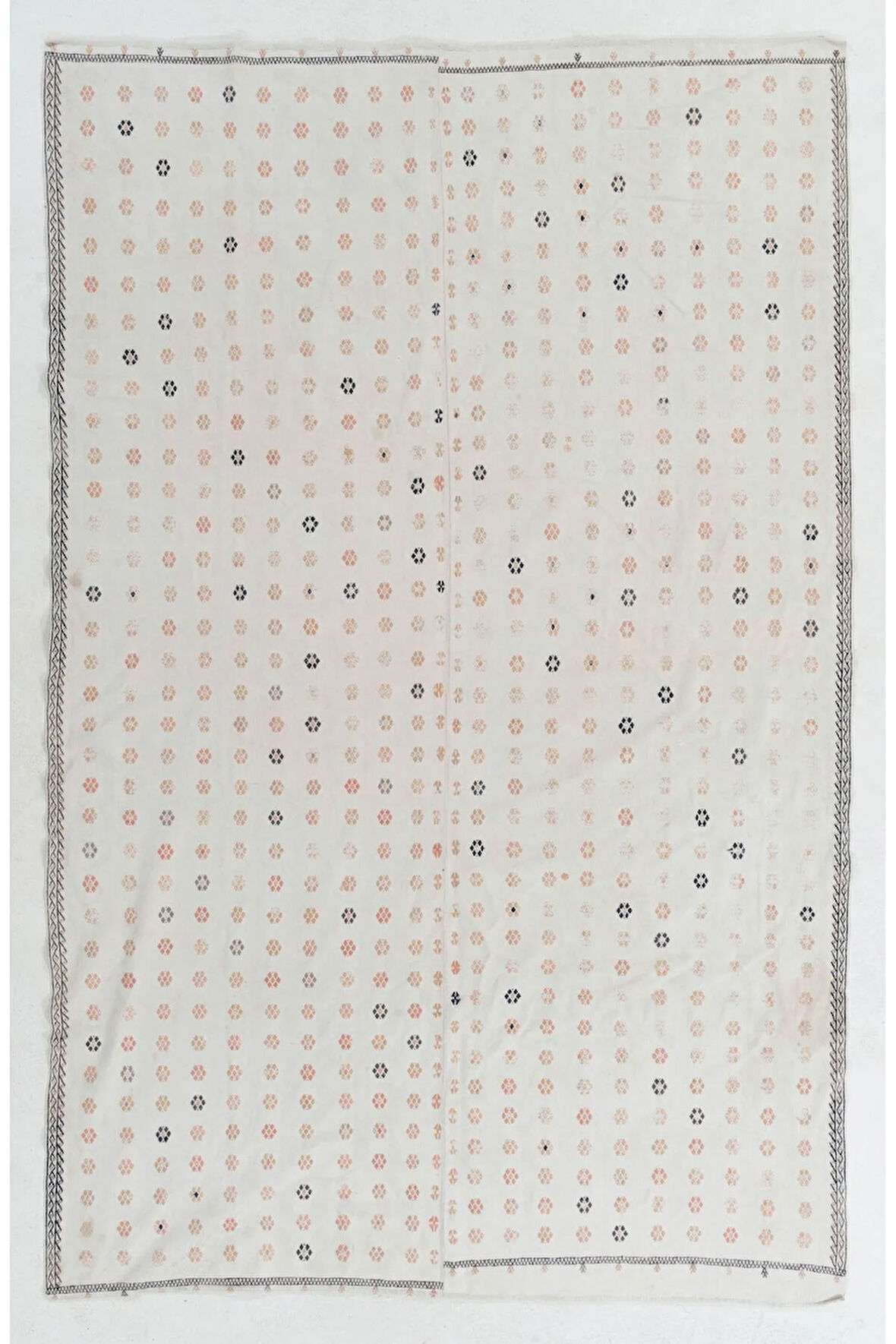 194x305 cm Eski Pamuklu Kilim, Çiçek Desenli Düz Dokuma Kilim