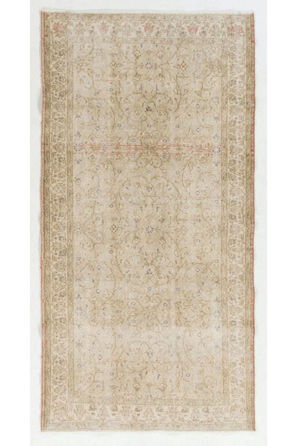 106x206 cm Eski Çiçek Desenli Eski Uşak Halı, Güneşte Soldurulmuş El Dokuma Halı