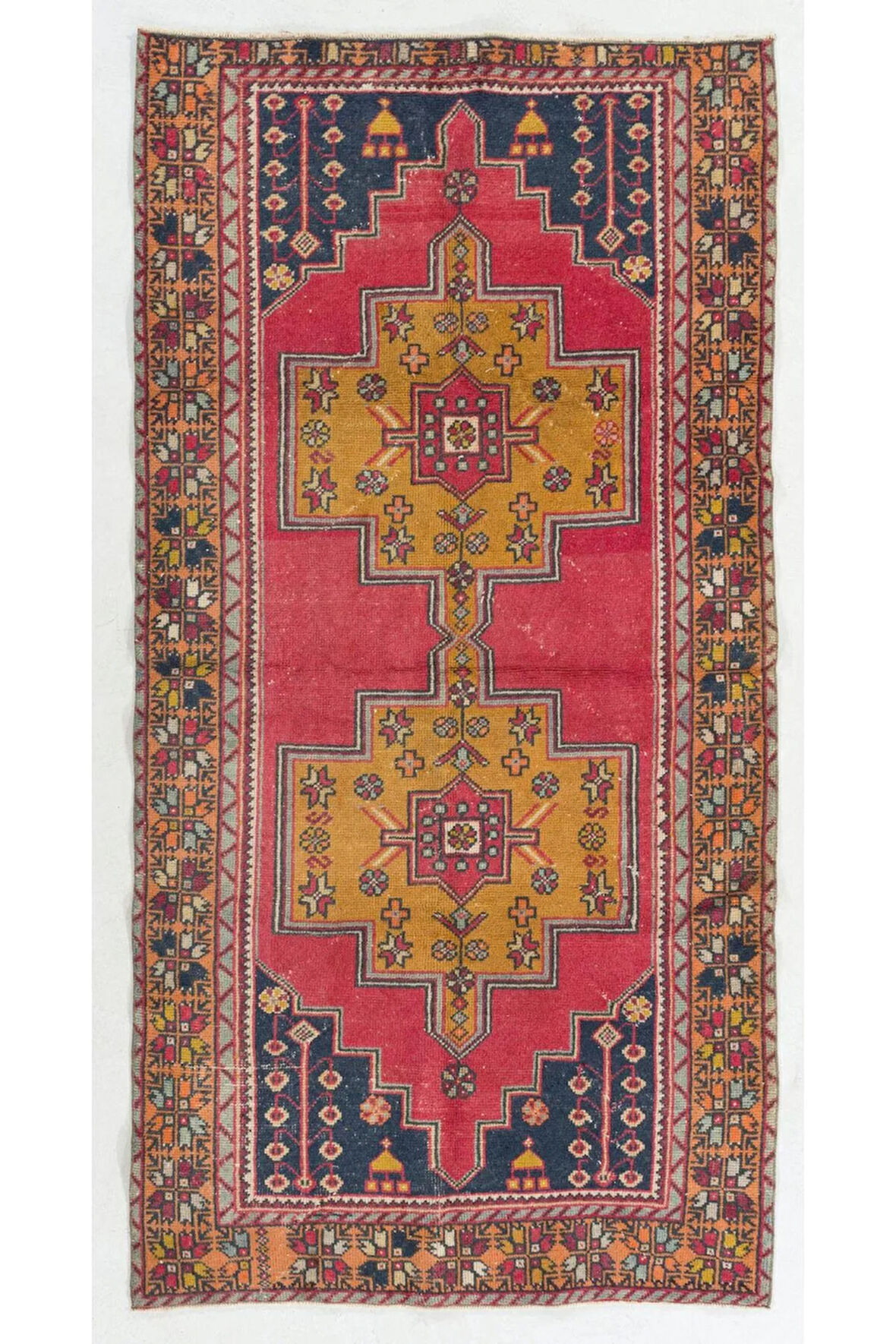 126x250 cm Kapadokya'dan eşsiz Eski alan halısı. Kırmızı Geleneksel Halı
