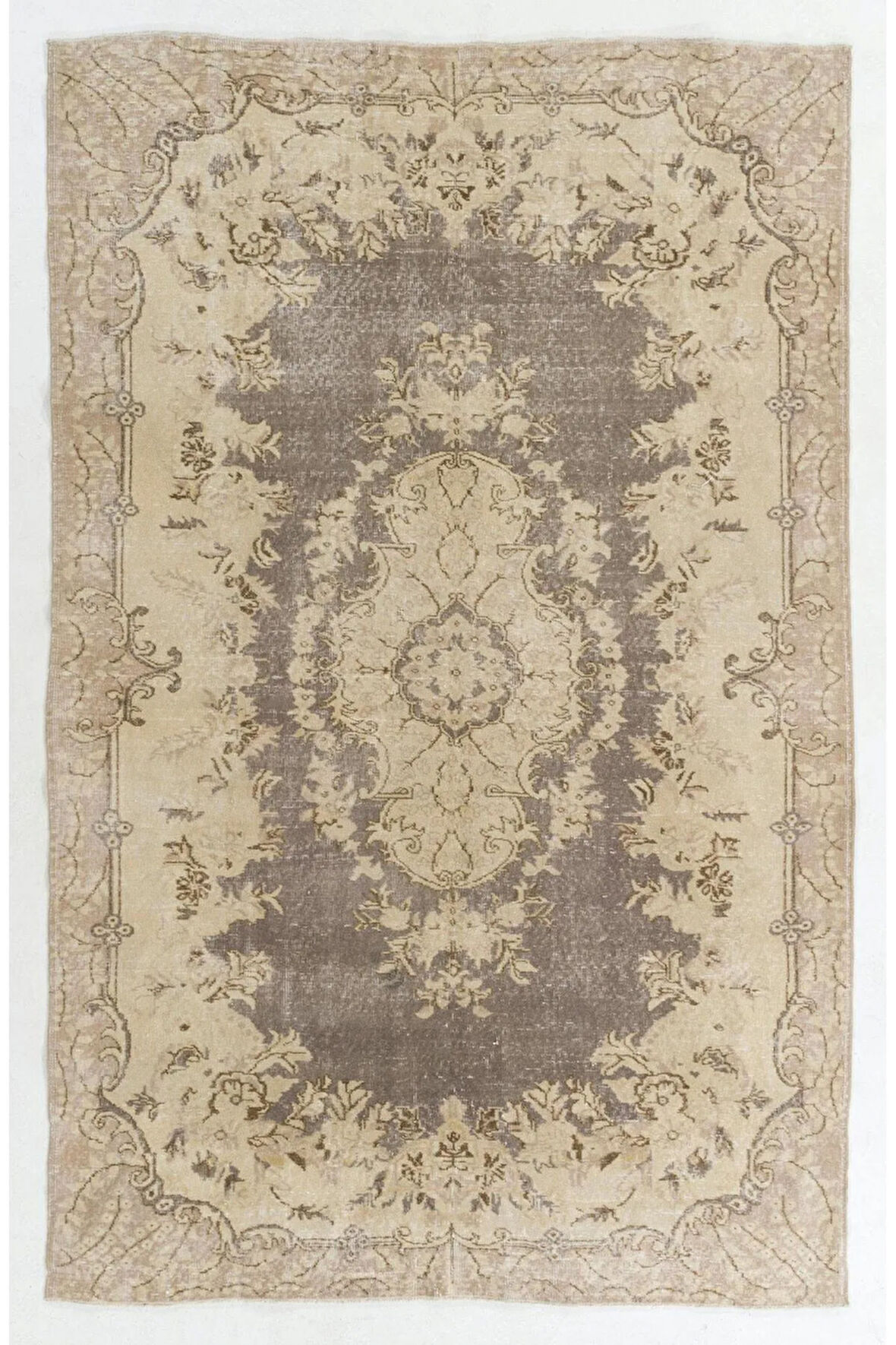 190x300 cm Eski "Güneşte Soldurulmuş" El Yapımı Türk Uşak Halısı