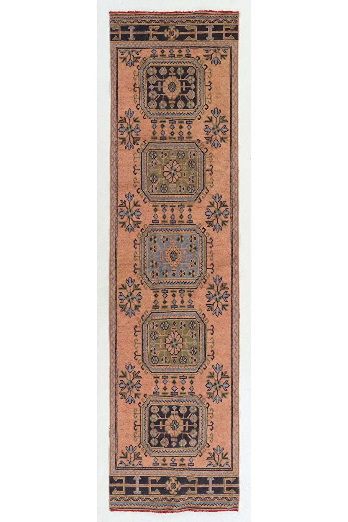 91x354 cm 20.Yüzyıl Ortası Eski Anadolu Uşak Yolluk Halı. Koridor için El Yapımı Halı