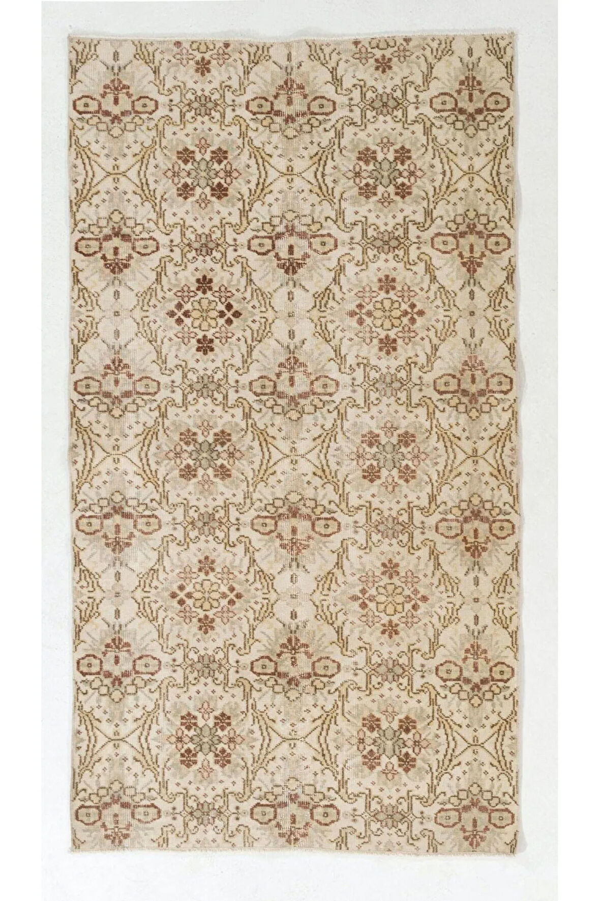 116x207 cm Çiçek Desenli El Düğümlü Eski Türk Uşak Halısı,  El Yapımı Mutfak Halısı, Ofis Halısı