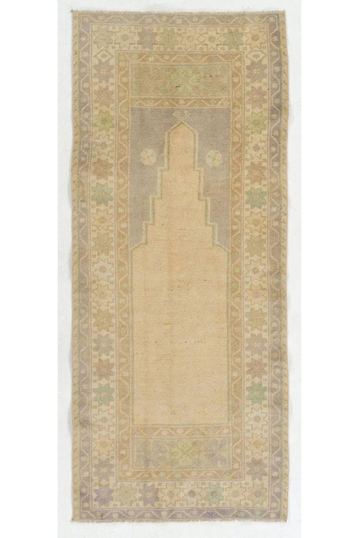 84x199 cm Solmuş Eski Seccade. Nötr Renklerde El Yapımı Orta Anadolu Halısı