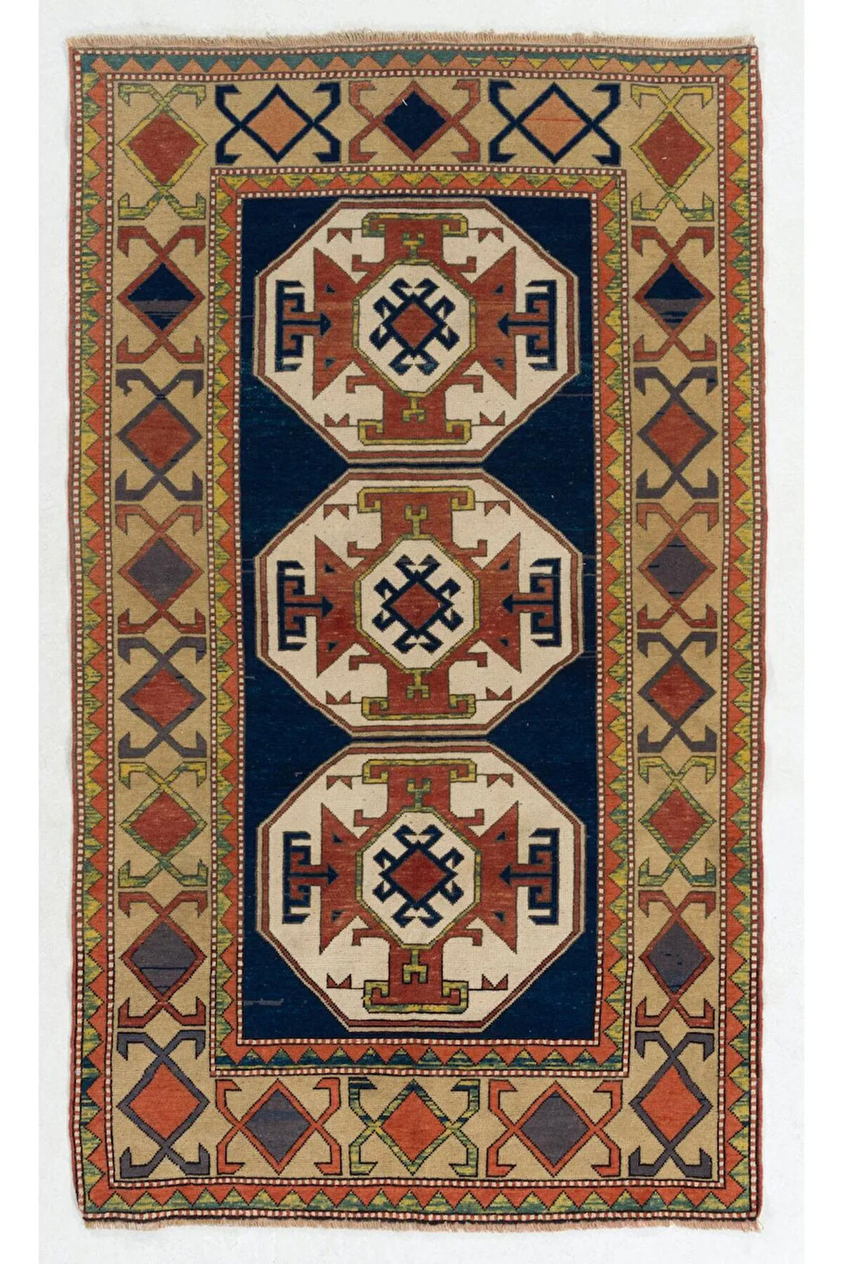 120x207 cm Eski Kafkas Kazak Halısı, Yün El Dokuma Halı, Zemin Kaplaması