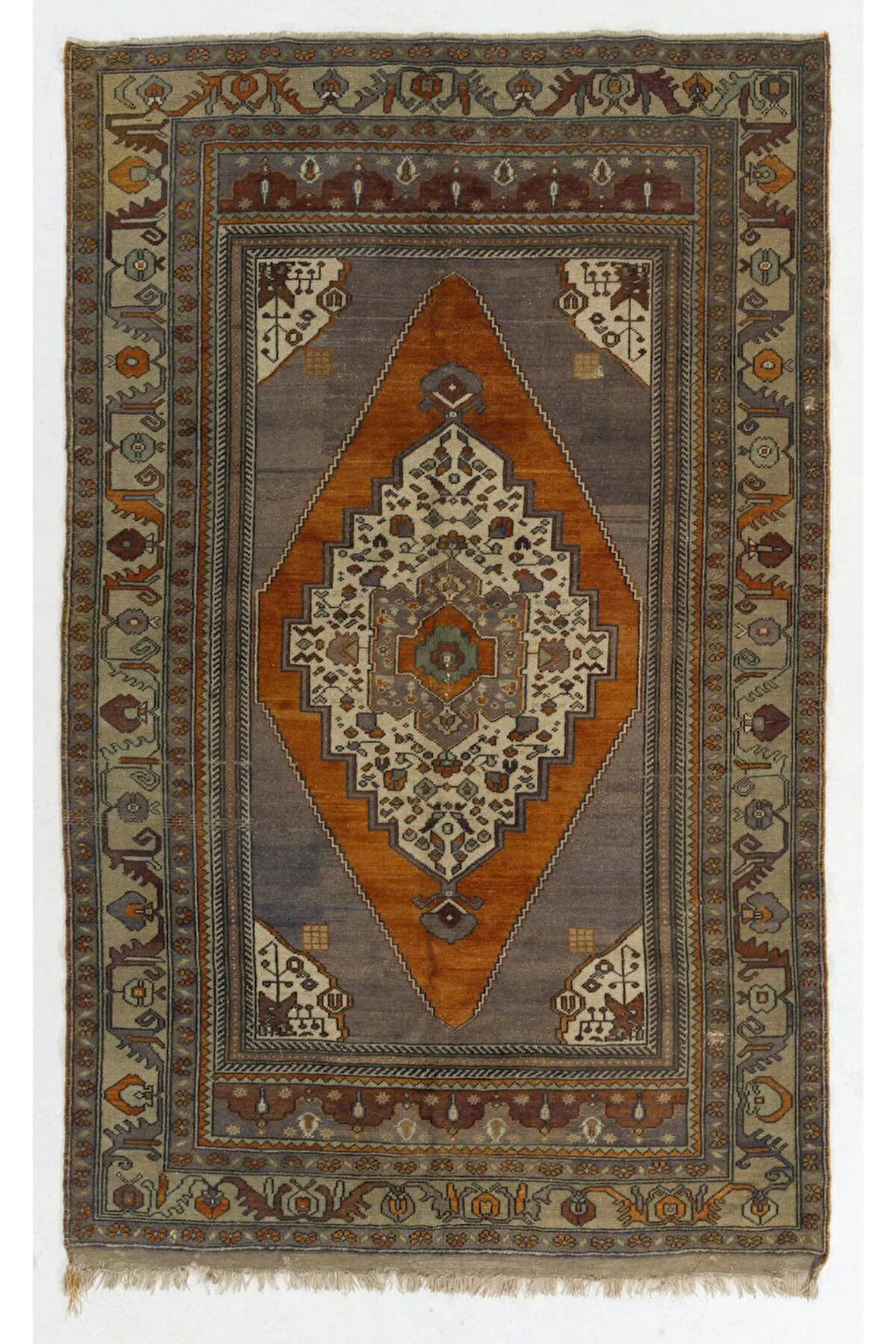 163x260 cm Benzersiz Eski El Yapımı Anadolu Taşpınar Halısı, %100 Yün. Yumuşak Renklerde