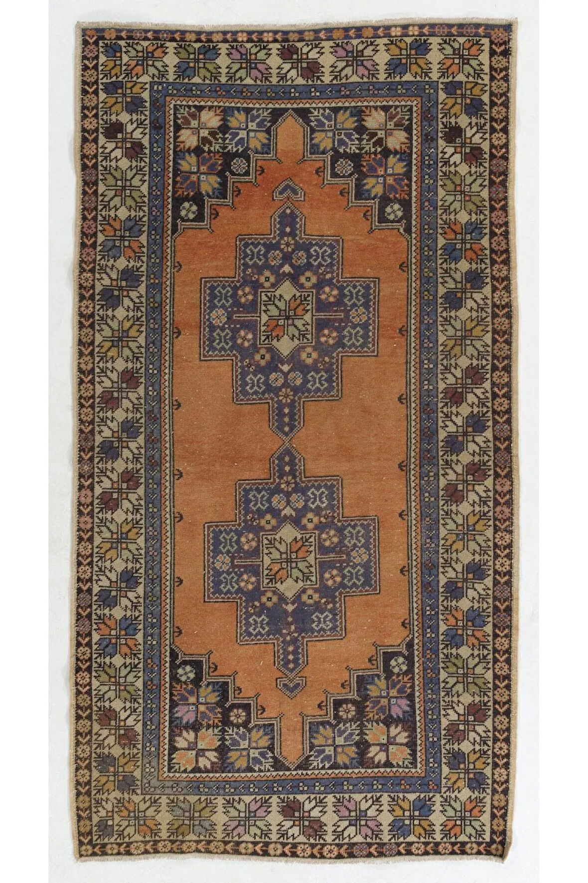 140x258 cm Yünlü Eski El Düğümlü Türk Halısı, Oturma Odası Dekoru için Harika