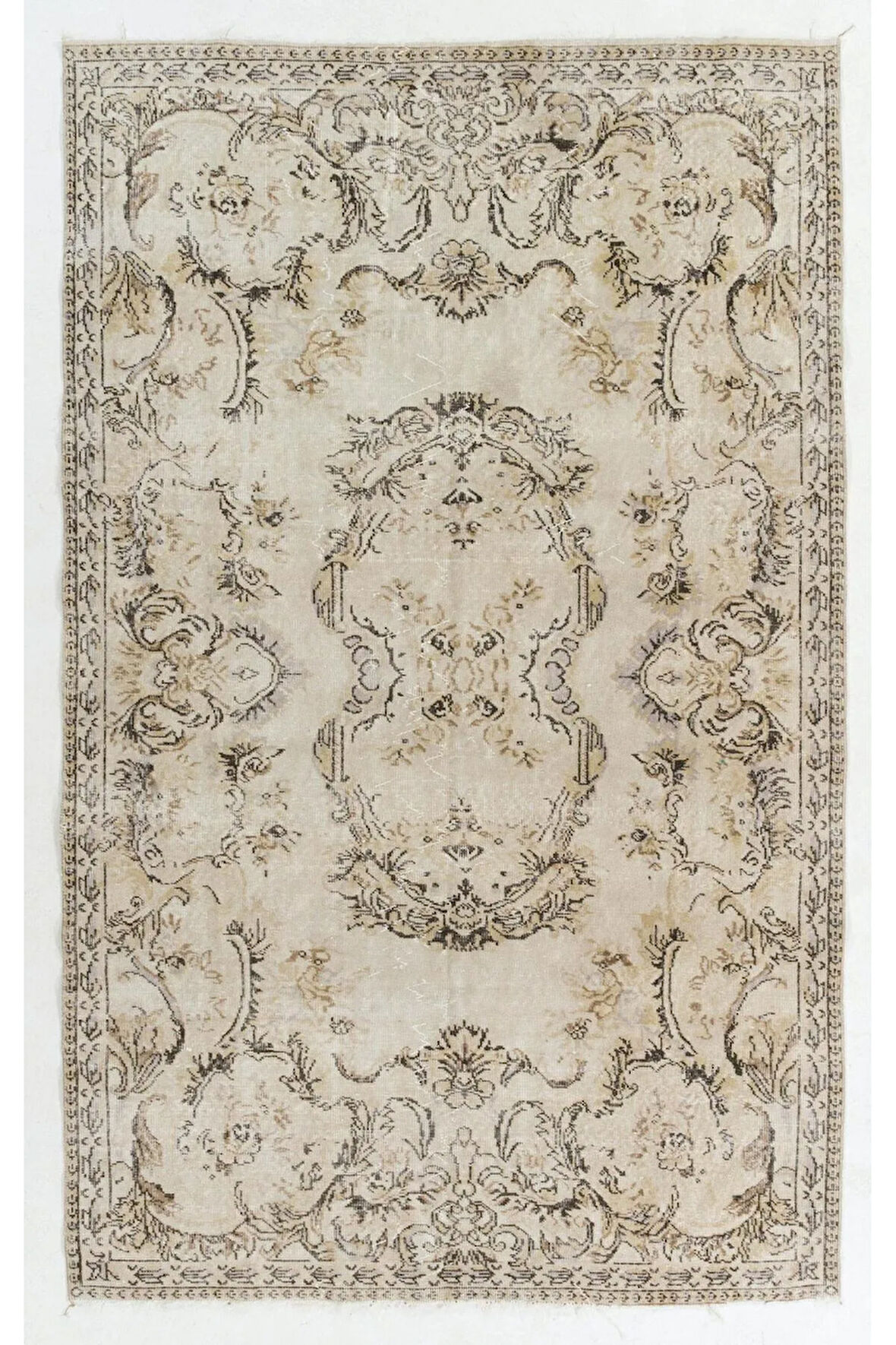 170x265 cm Eski El Yapımı Anadolu Uşak Halısı. El Düğümlü Nötr Renklerde Yünlü Halı