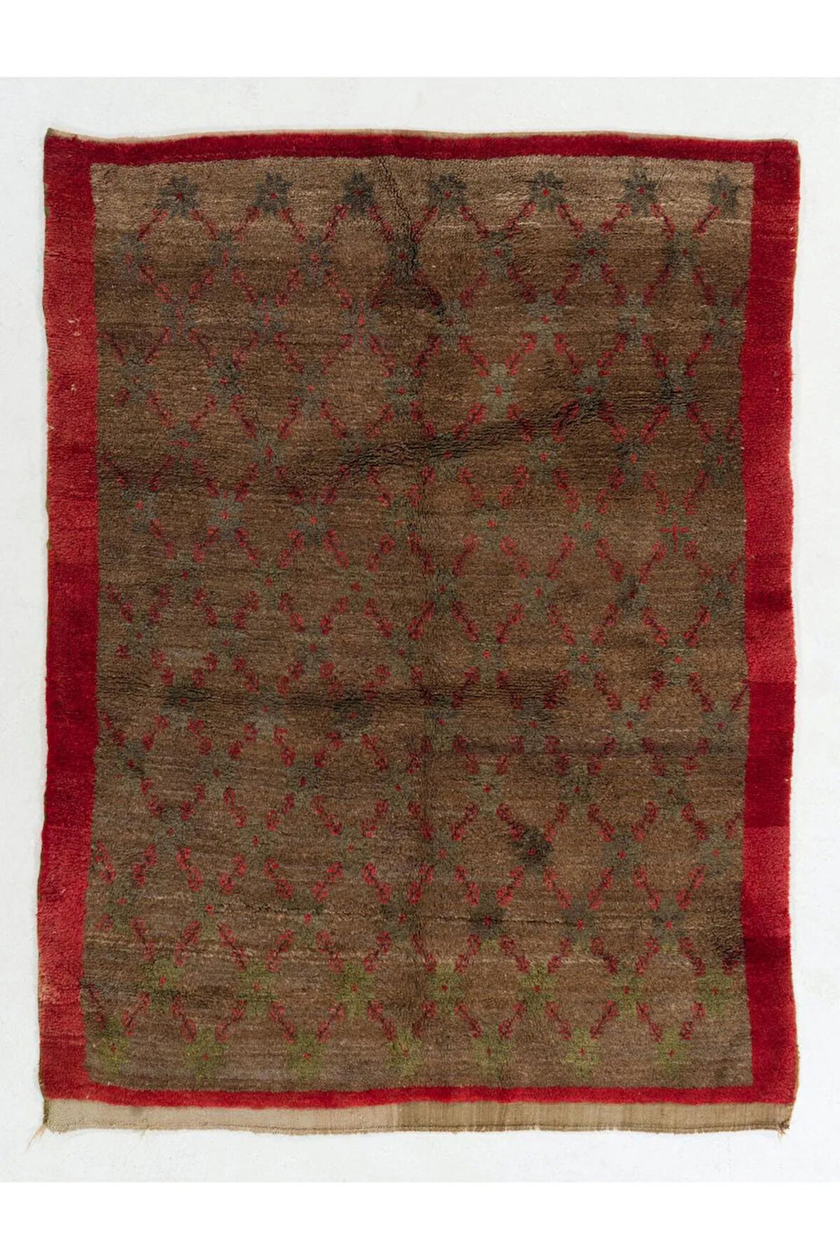 158x210 cm Çiçek Tasarımlı El Yapımı Tülü Halı, Kırmızı Ve Kahverengi Halı, 100% Organik Yün