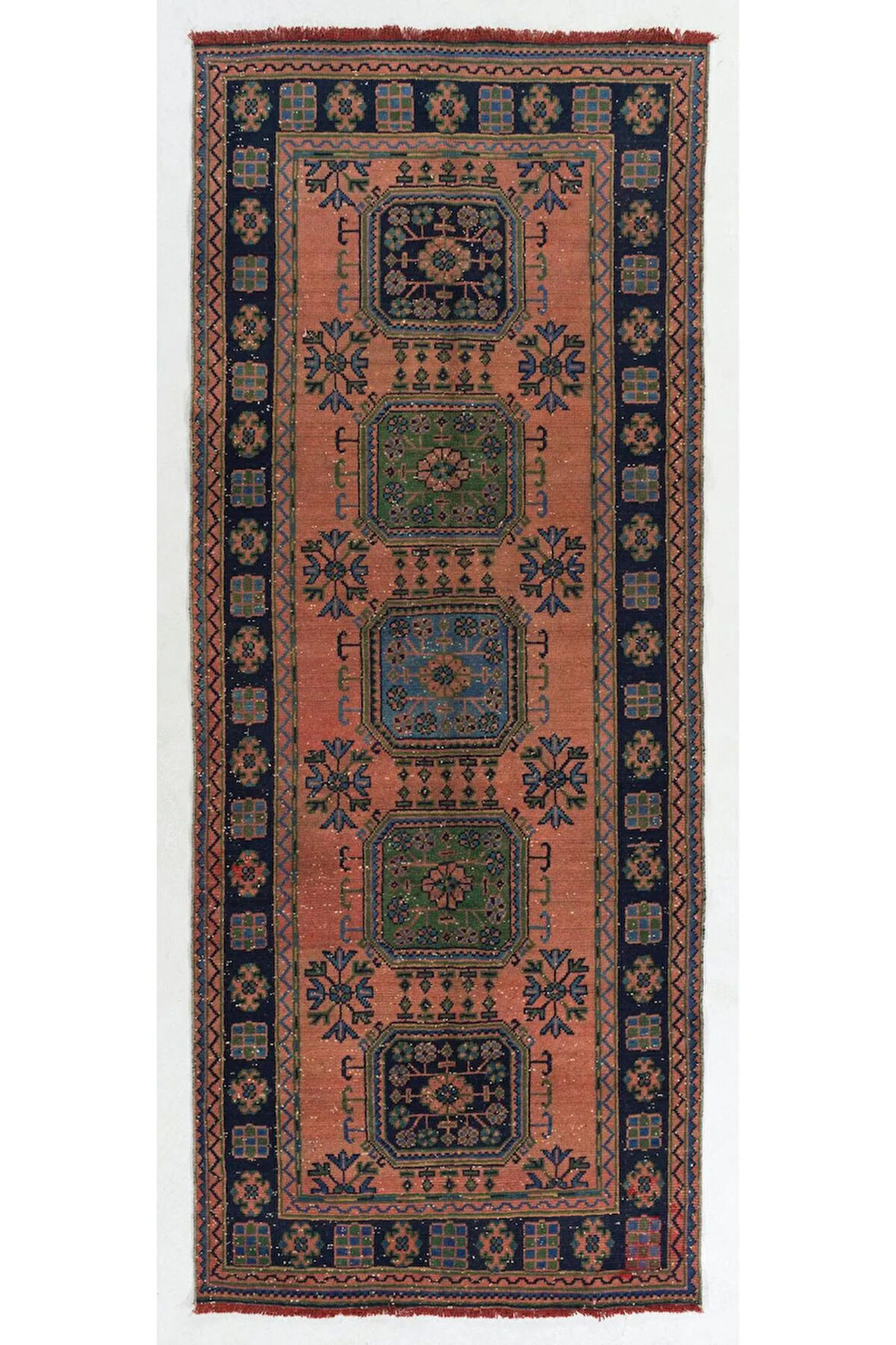 142x338 cm Eski El Düğümlü Yolluk Halı. Türünün tek örneği Yün Koridor Halısı