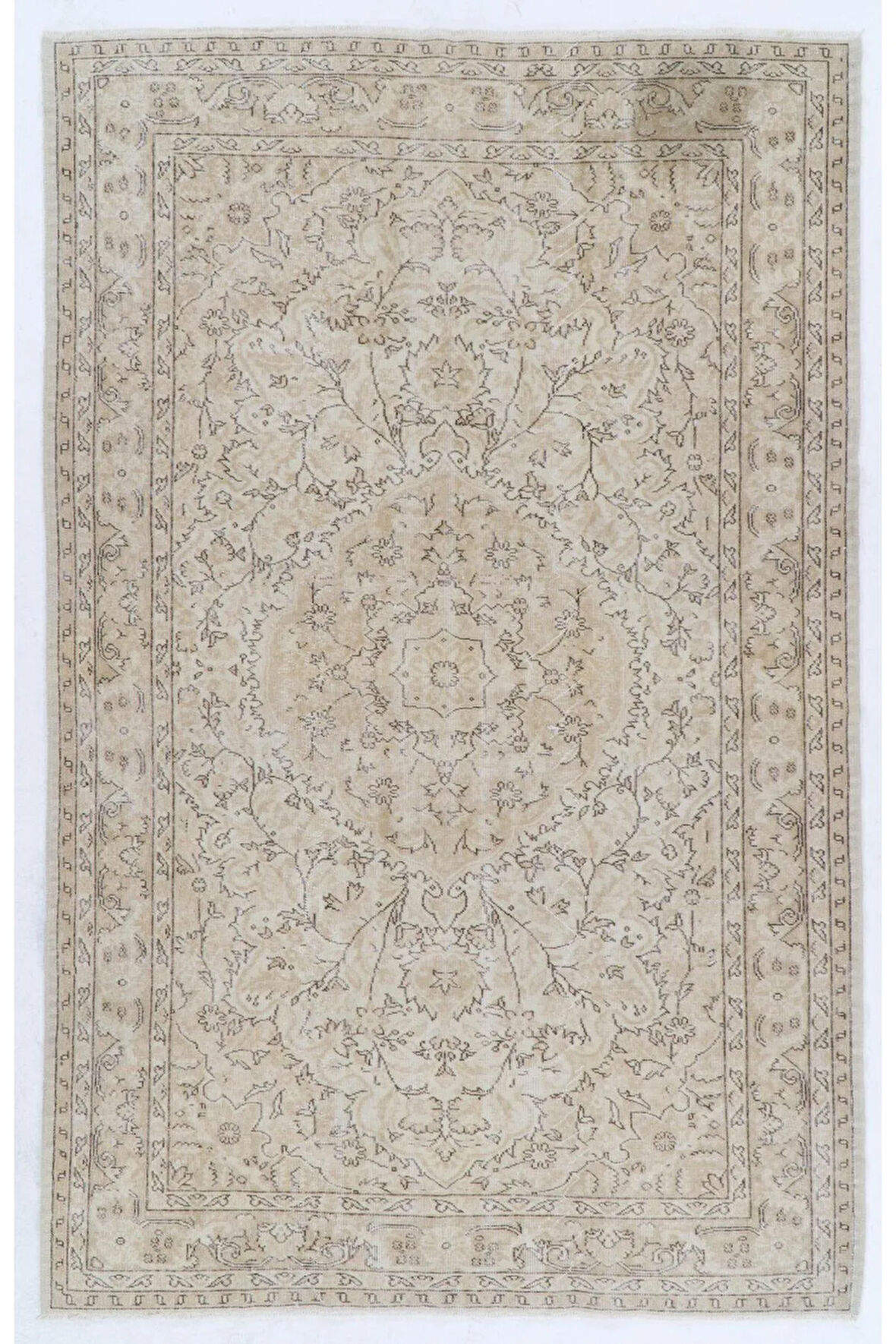 190x300 cm Güneşte Soldurulmuş Eski Eskitilmiş El Yapımı Yün Türk Halısı