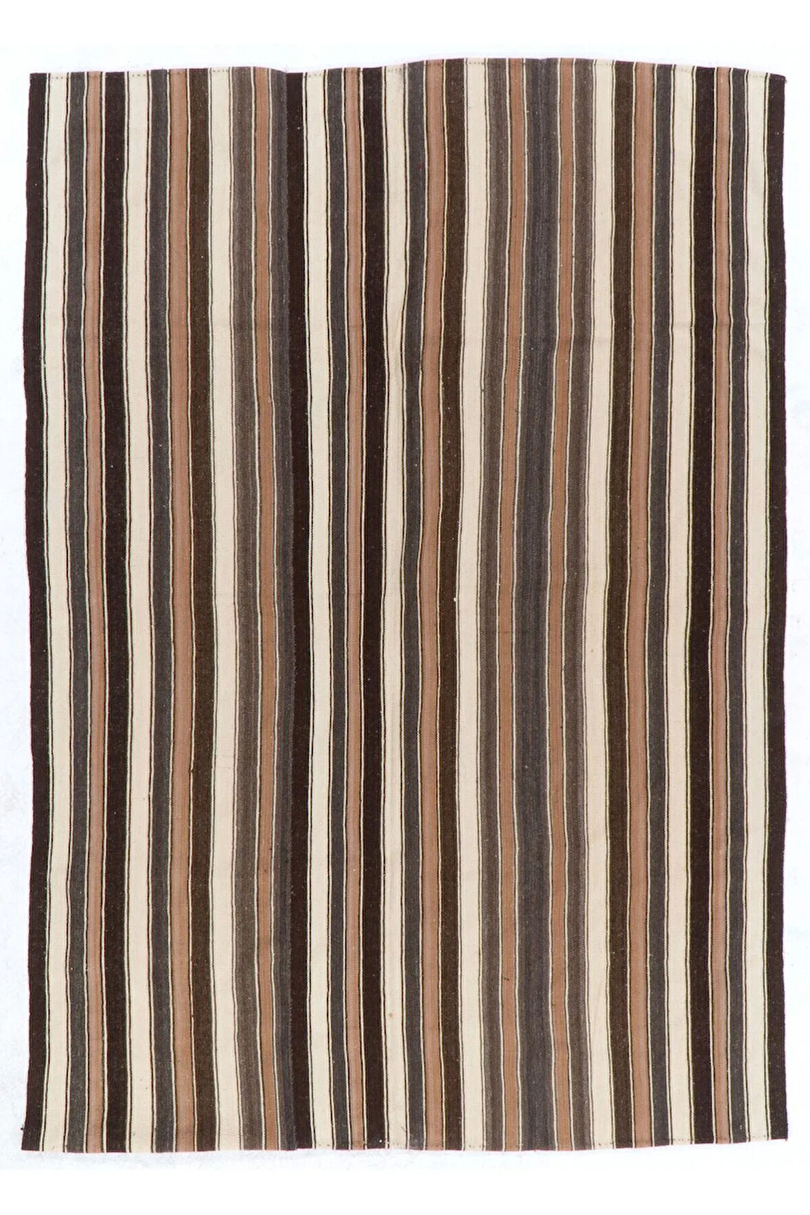 186x268 cm Dikey Çizgi Desenli El Dokuması Eski Kilim (Düz Dokuma), %100 Yün