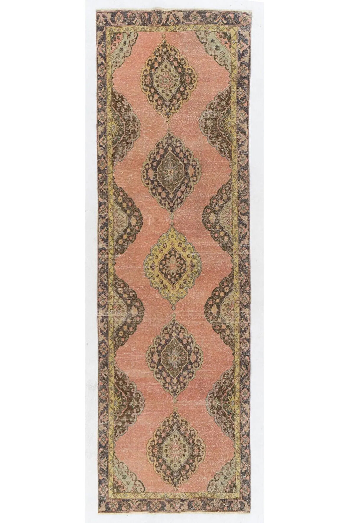 130x407 Cm Eşsiz Eski Yünlü Yolluk Halı, 1960 Civarı. Koridor Halısı. Antre Hol Halı