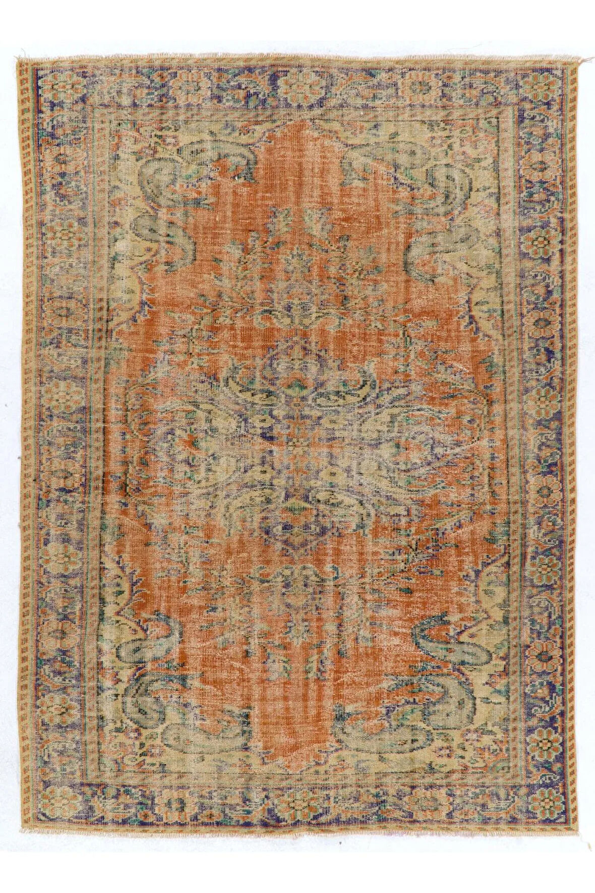 195x273 cm Eşsiz El Yapımı Eski Türk Uşak Yün Halısı, Misafir Odası Halısı